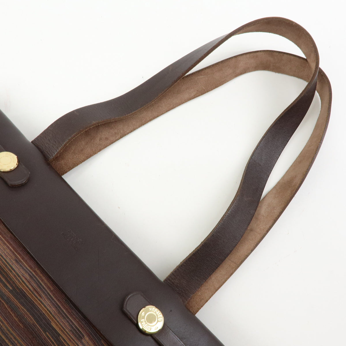 HERMES Herline Cabas PM Vivrato Leather Hand Bag □G Stamped Brown Black