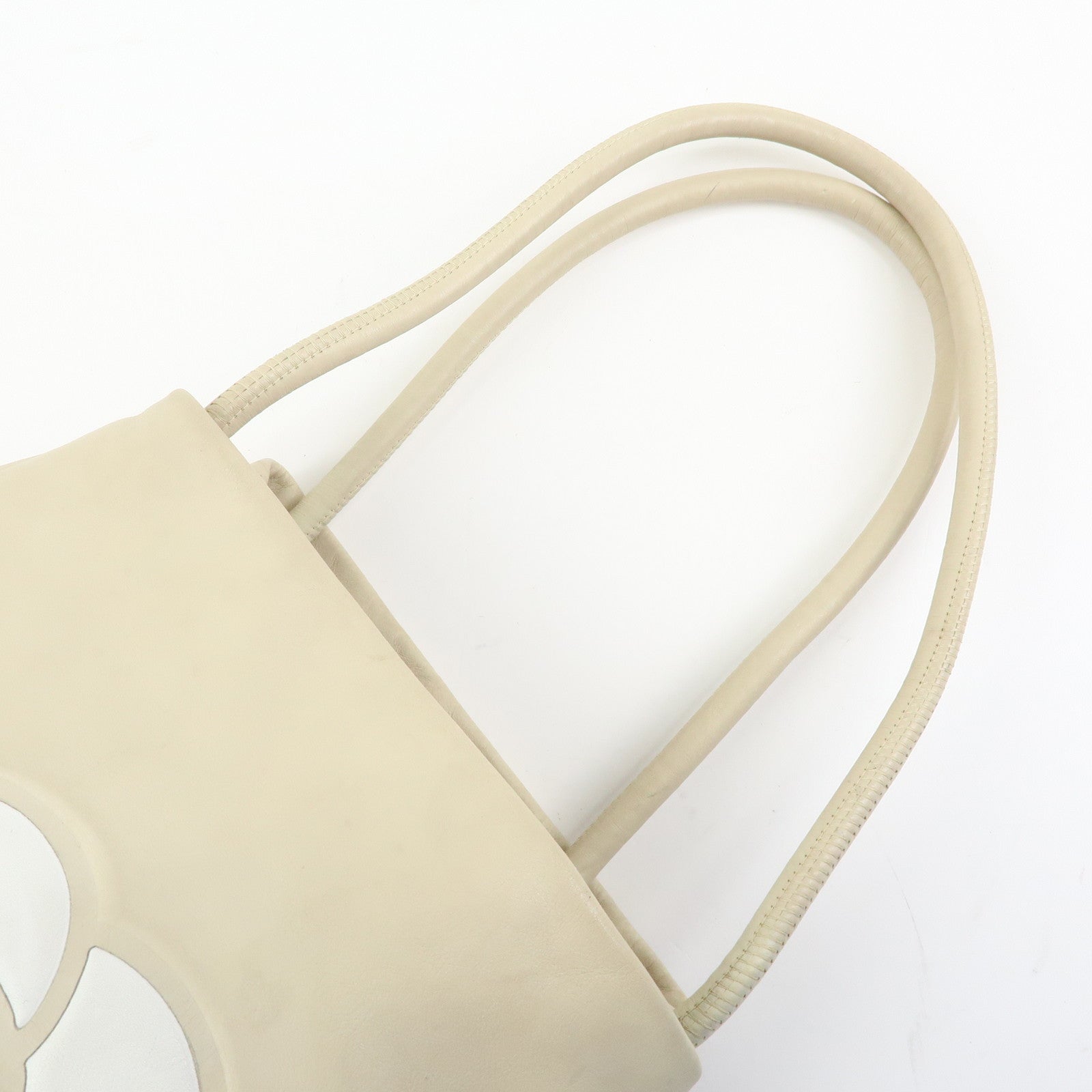 CHANEL Logo Camellia Leather Tote Bag Shoulder Bag Beige A20856