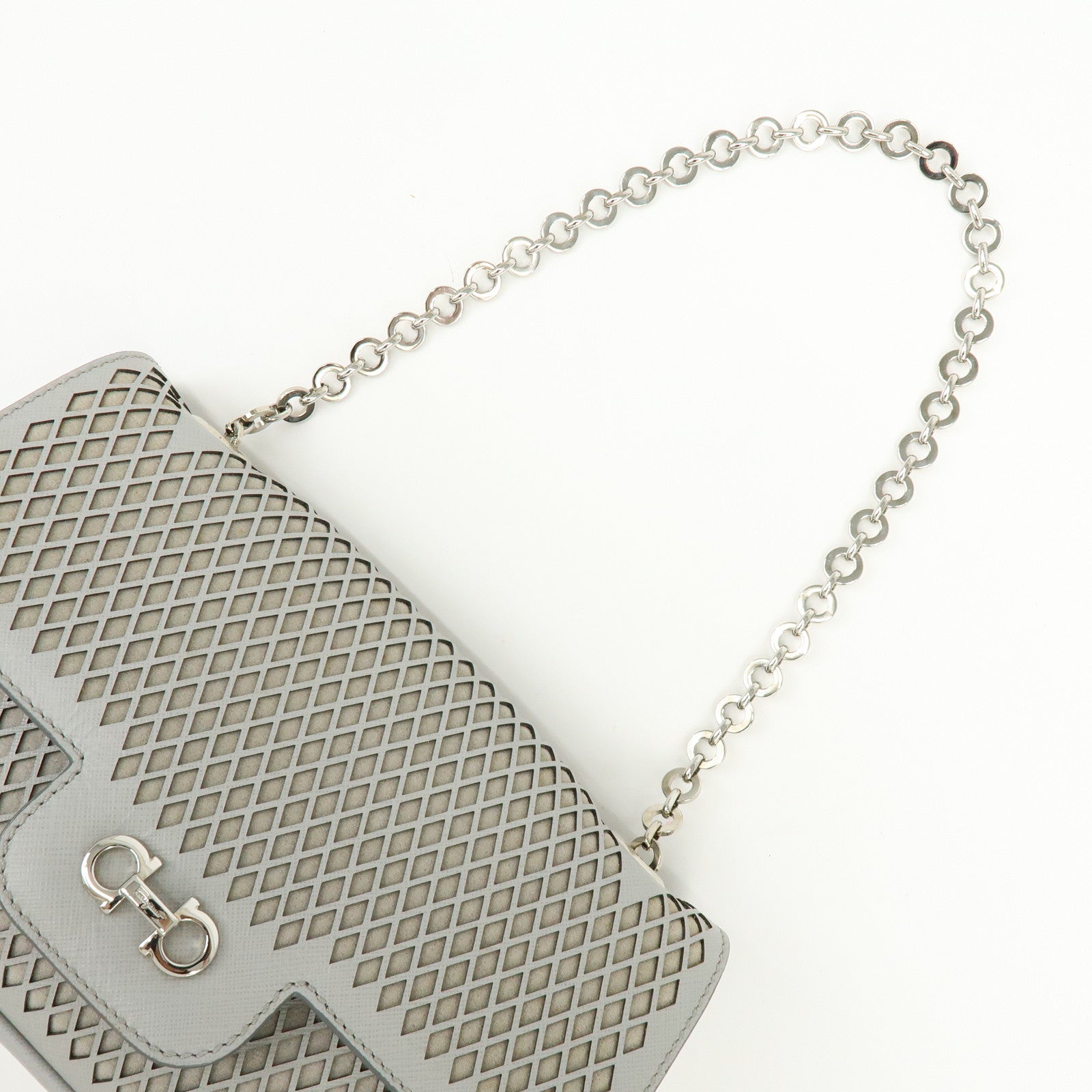 Ferragamo Gancini Leather Shoulder Bag Hand Bag Gray