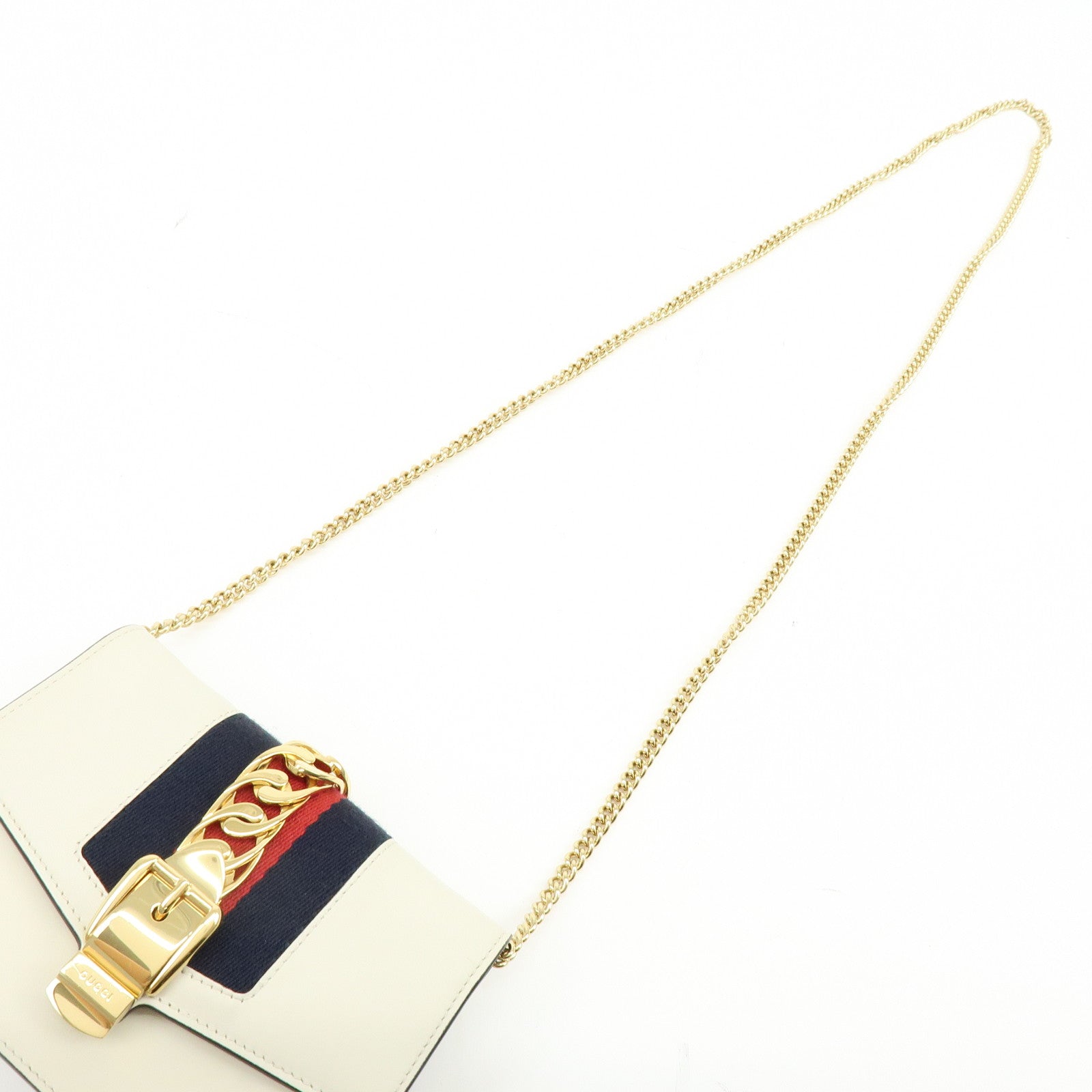 GUCCI Sylvie Sherry Leather Chain Mini Shoulder Bag White 494646