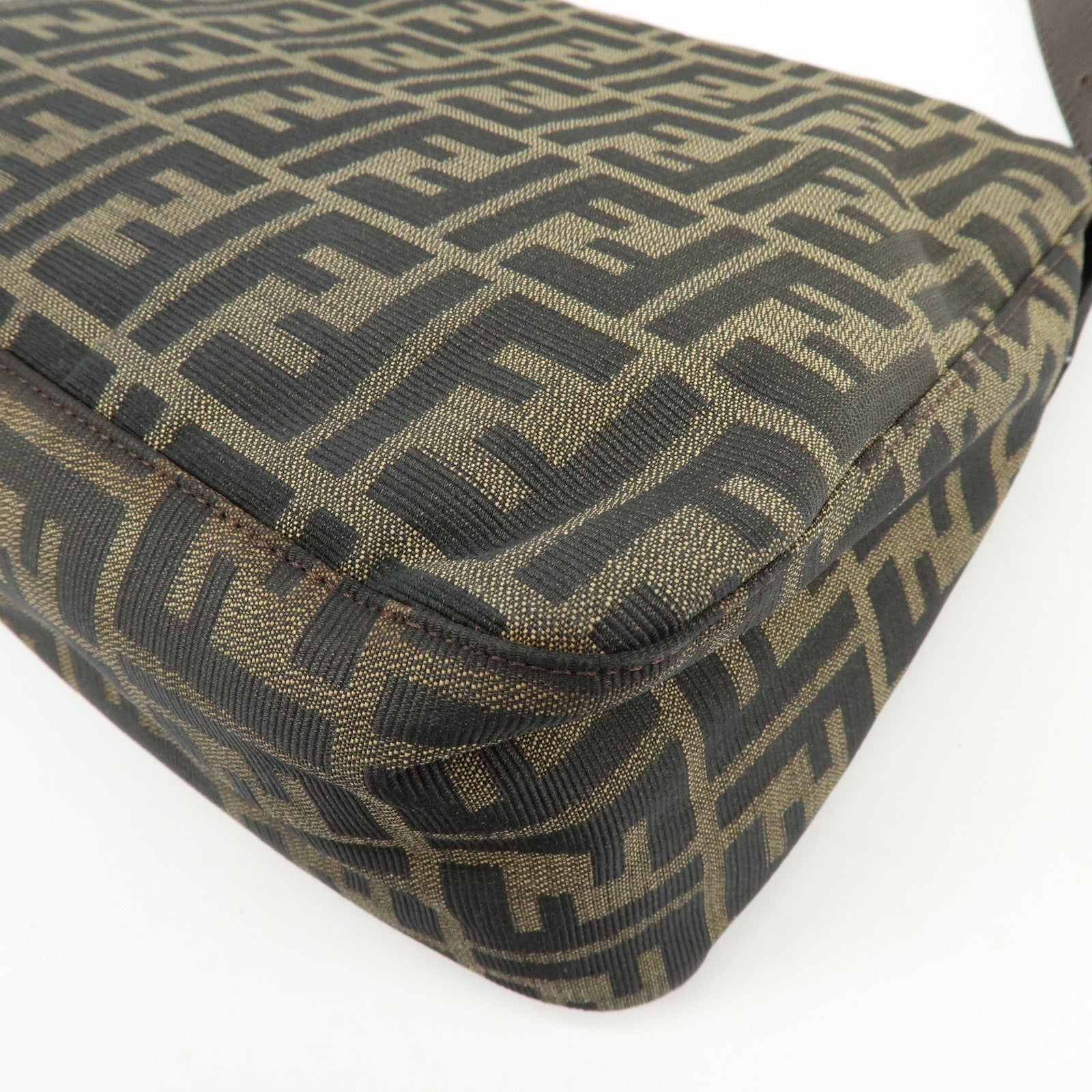 FENDI Mamma Baguette Jacquard Canvas Leather Shoulder Bag Brown 26325