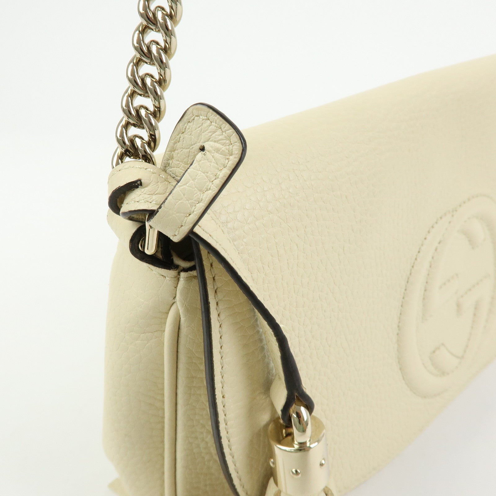 GUCCI SOHO Interlocking G Leather Chain Shoulder Bag White 536224