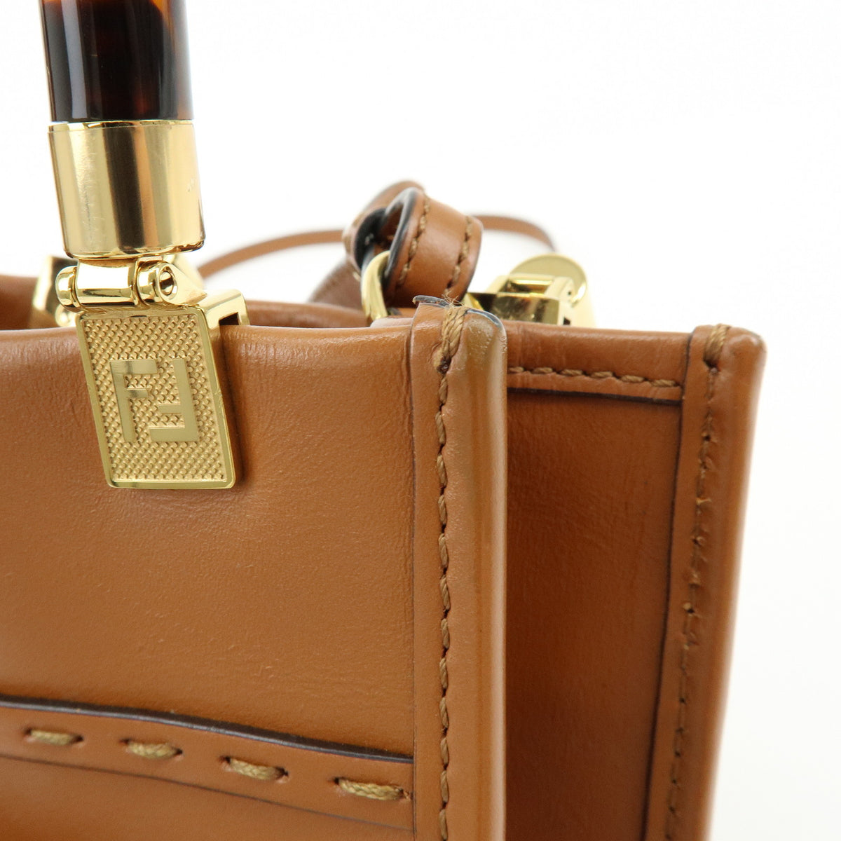 FENDI Sunshine Shopper Small 2Way Bag Shoulder Bag Camel 8BS051