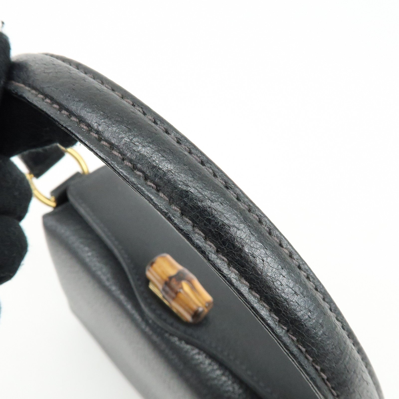 GUCCI Bamboo Turn Lock Leather Mini Hand Bag Black 000・33・0249