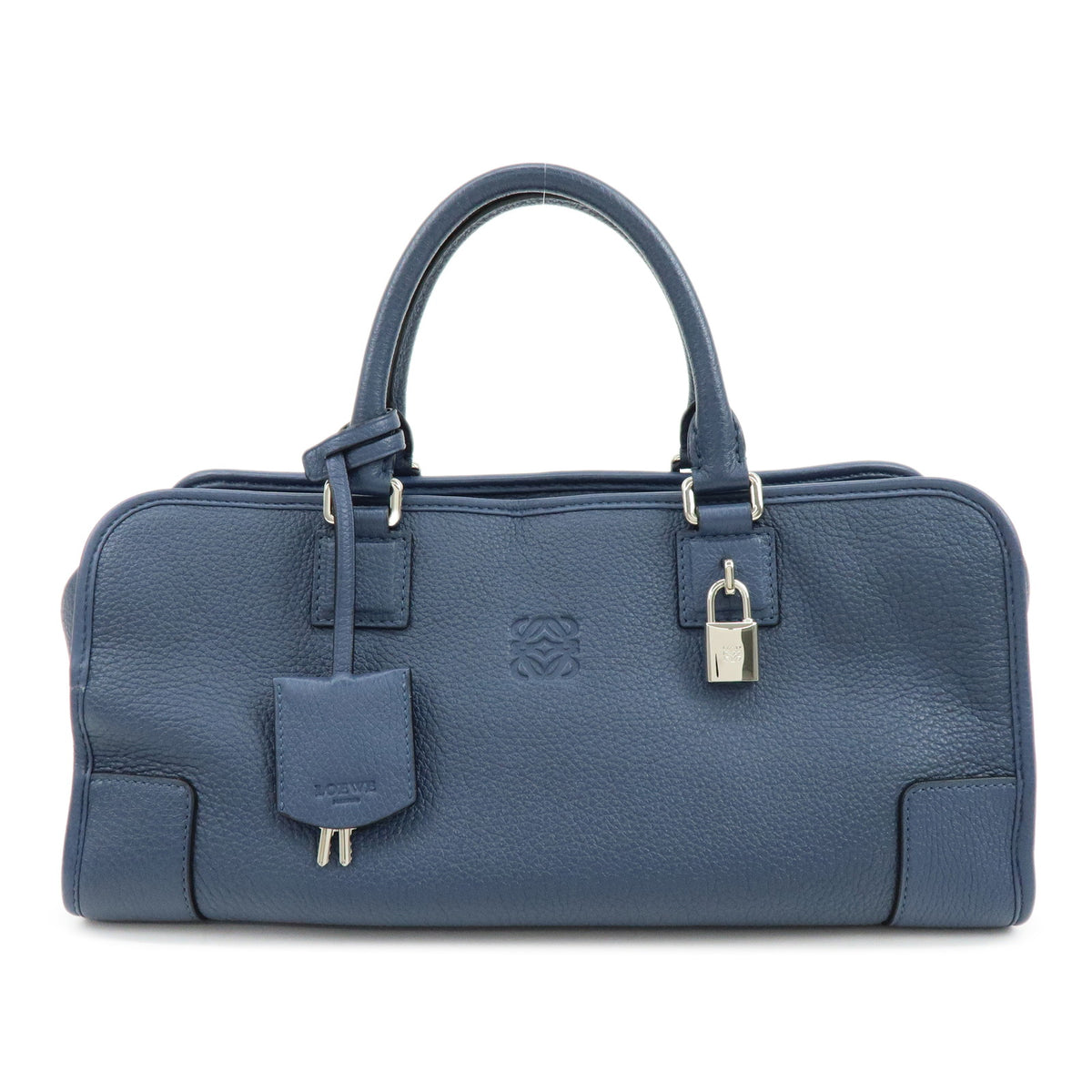 LOEWE Anagram Amazona 36 Leather Hand Bag Boston Bag Navy