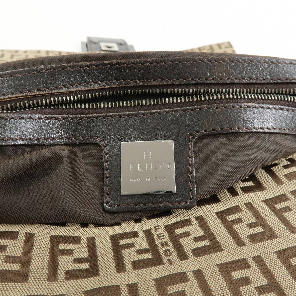 FENDI Mamma Baguette Zucchino Canvas Leather Shoulder Bag 8BR001