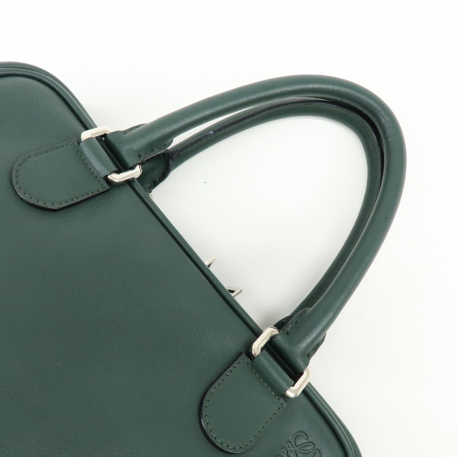 LOEWE Anagram Amazona Leather Boston Bag Hand Bag Dark Green