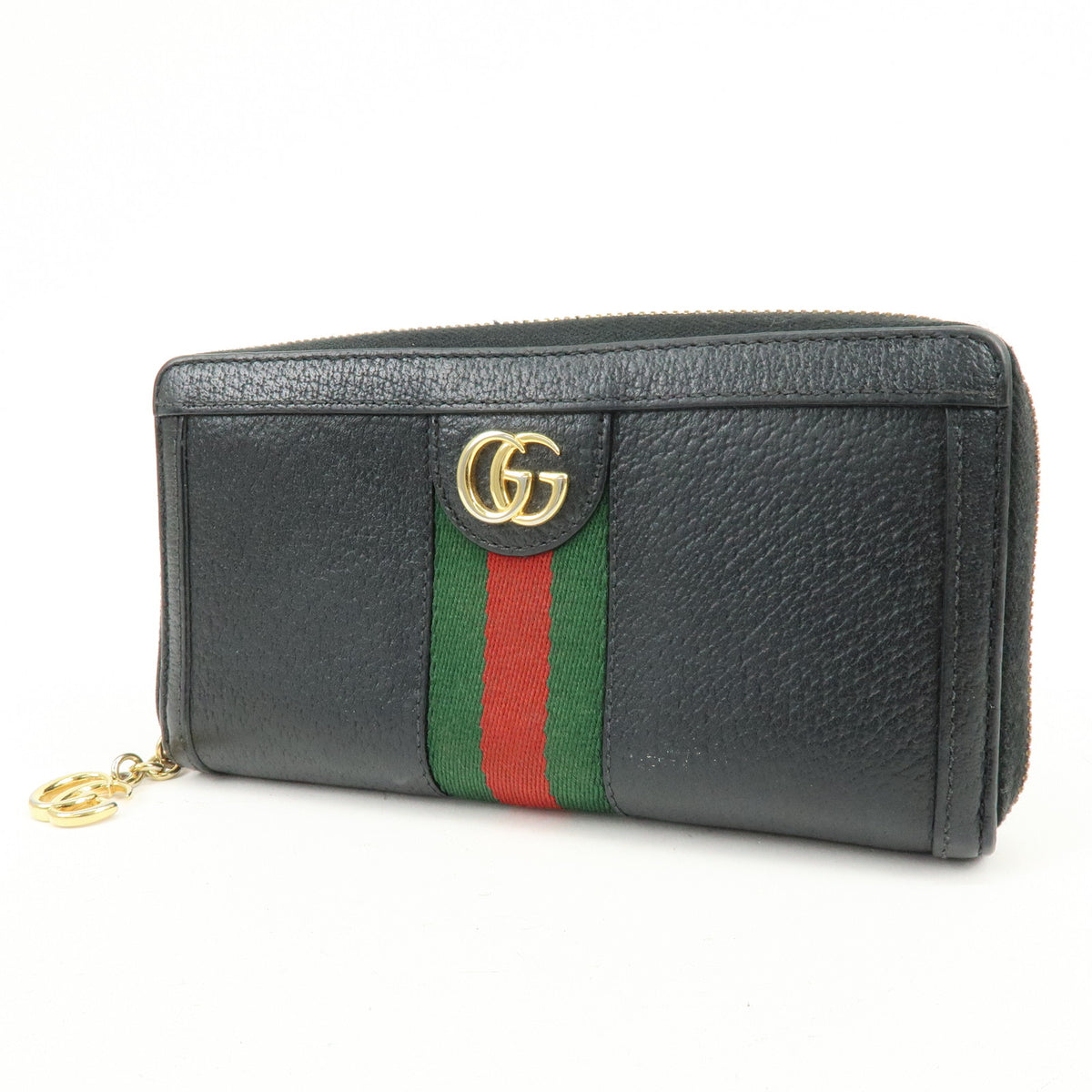 GUCCI Ophidia Sherry Double G Leather Round Zippy Wallet Black 523154