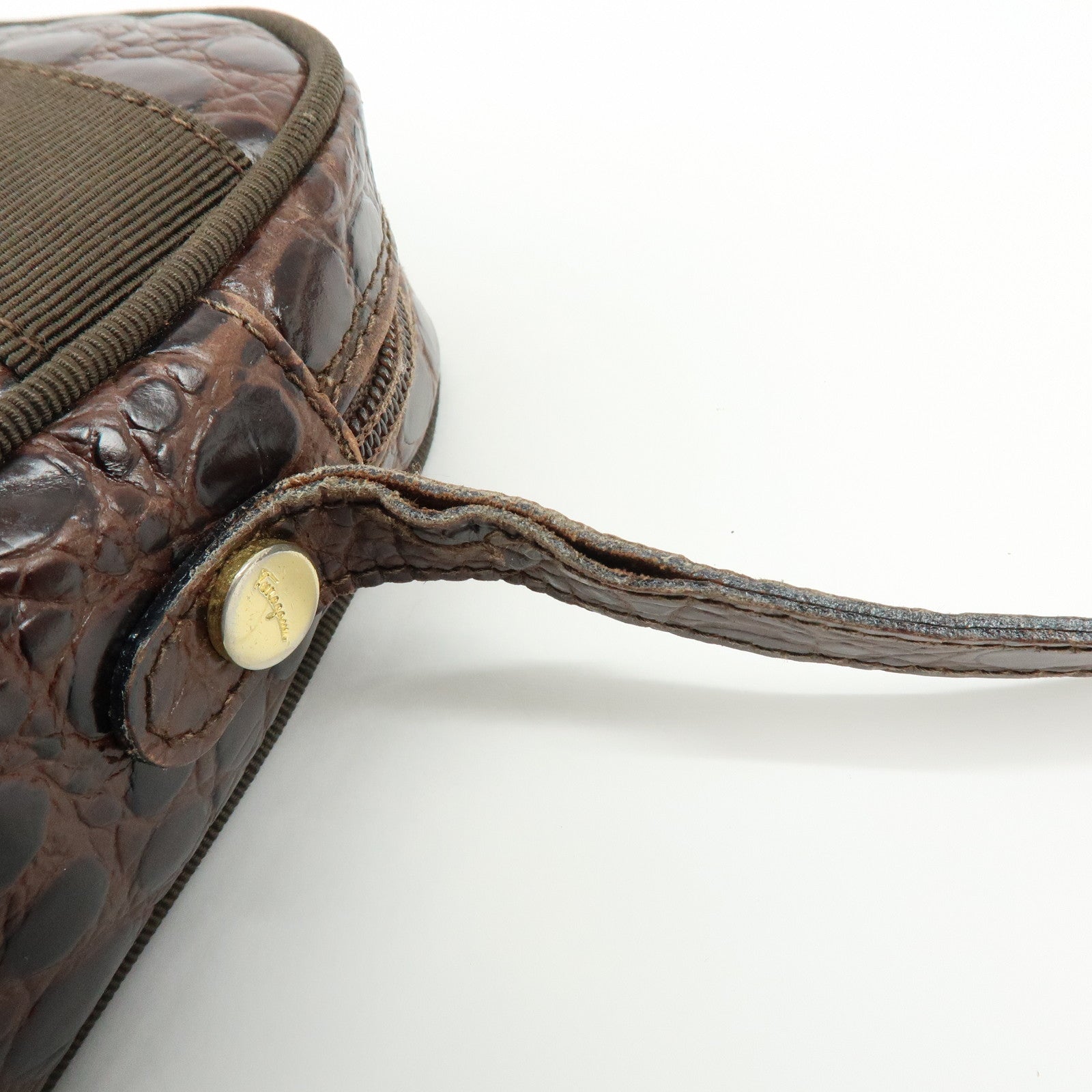 Ferragamo Vara Embossed Leather Shoulder Bag Crossbody Bag Brown