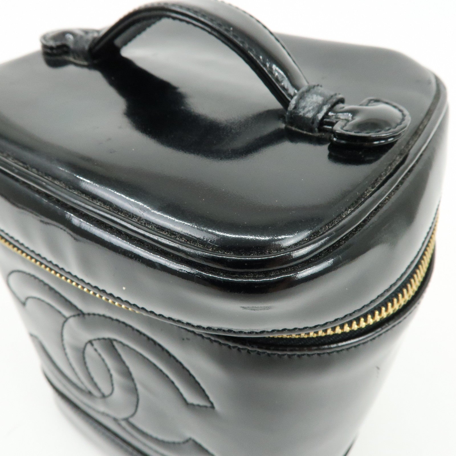 CHANEL COCO Mark Patent Leather Vanity Bag Hand Bag Black A01998