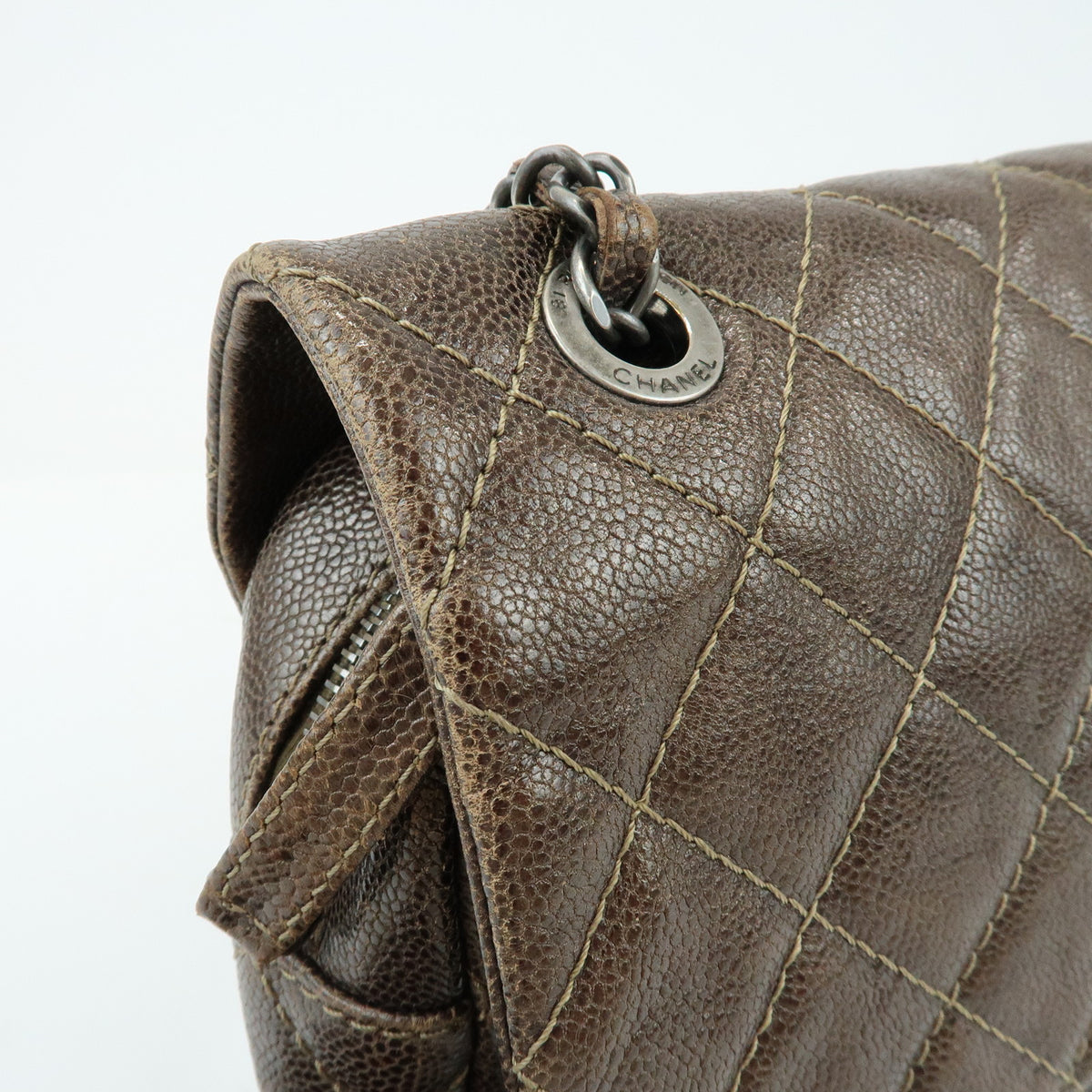 CHANEL Matelasse COCO Mark Caviarskin Chain Shoulder Bag Bronze