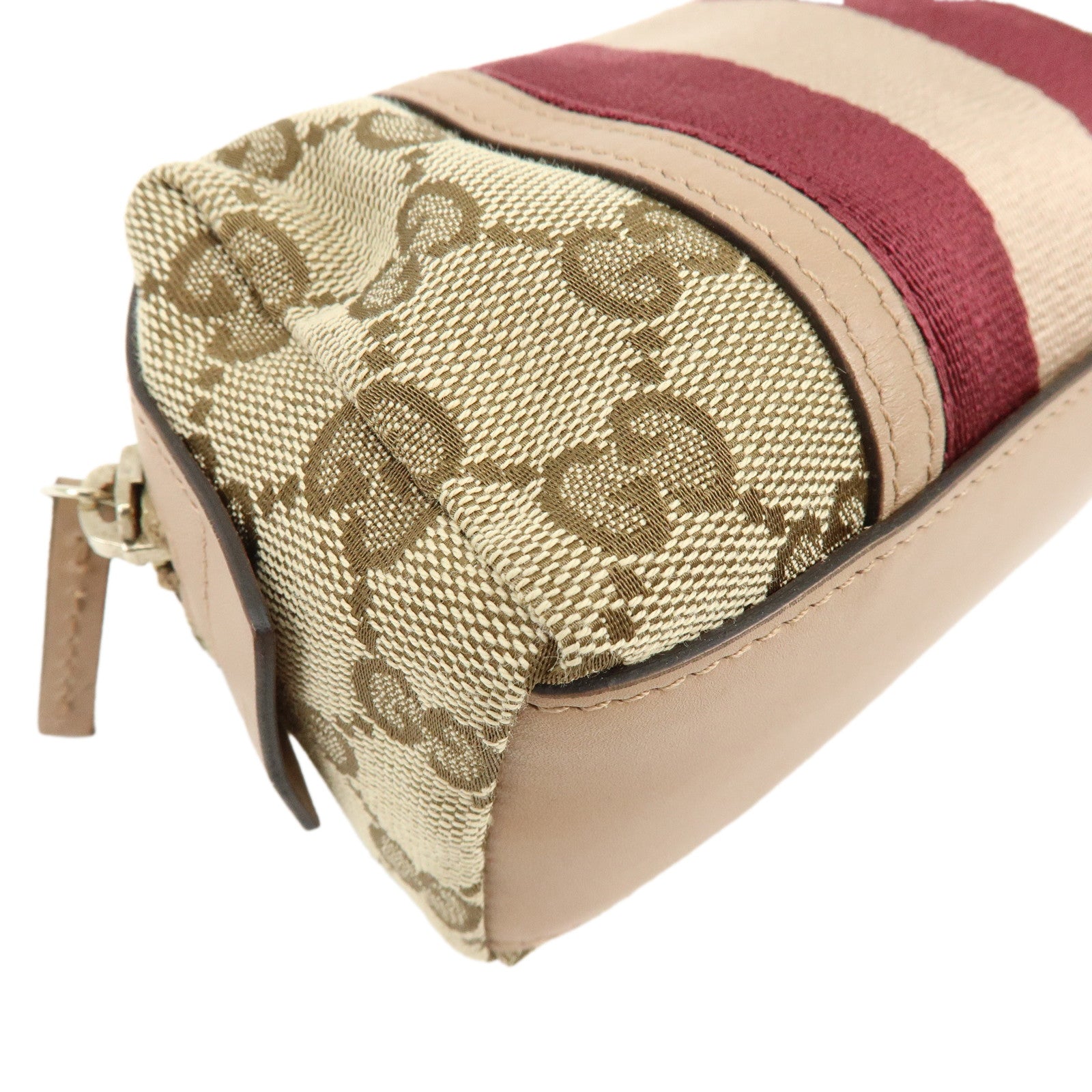 GUCCI Sherry GG Canvas Leather Cosmetic Pouch Beige Bordeaux 256639