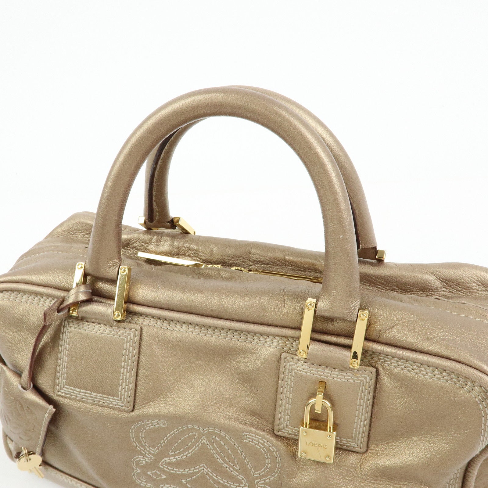 LOEWE Amazona 28 Nappa Leather Hand Bag Boston Bag Gold