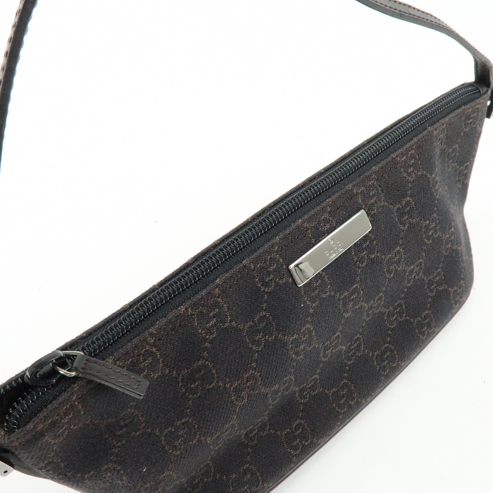 GUCCI Boat Bag GG Canvas Hand Bag Accessory Pouch Dark Brown 07198