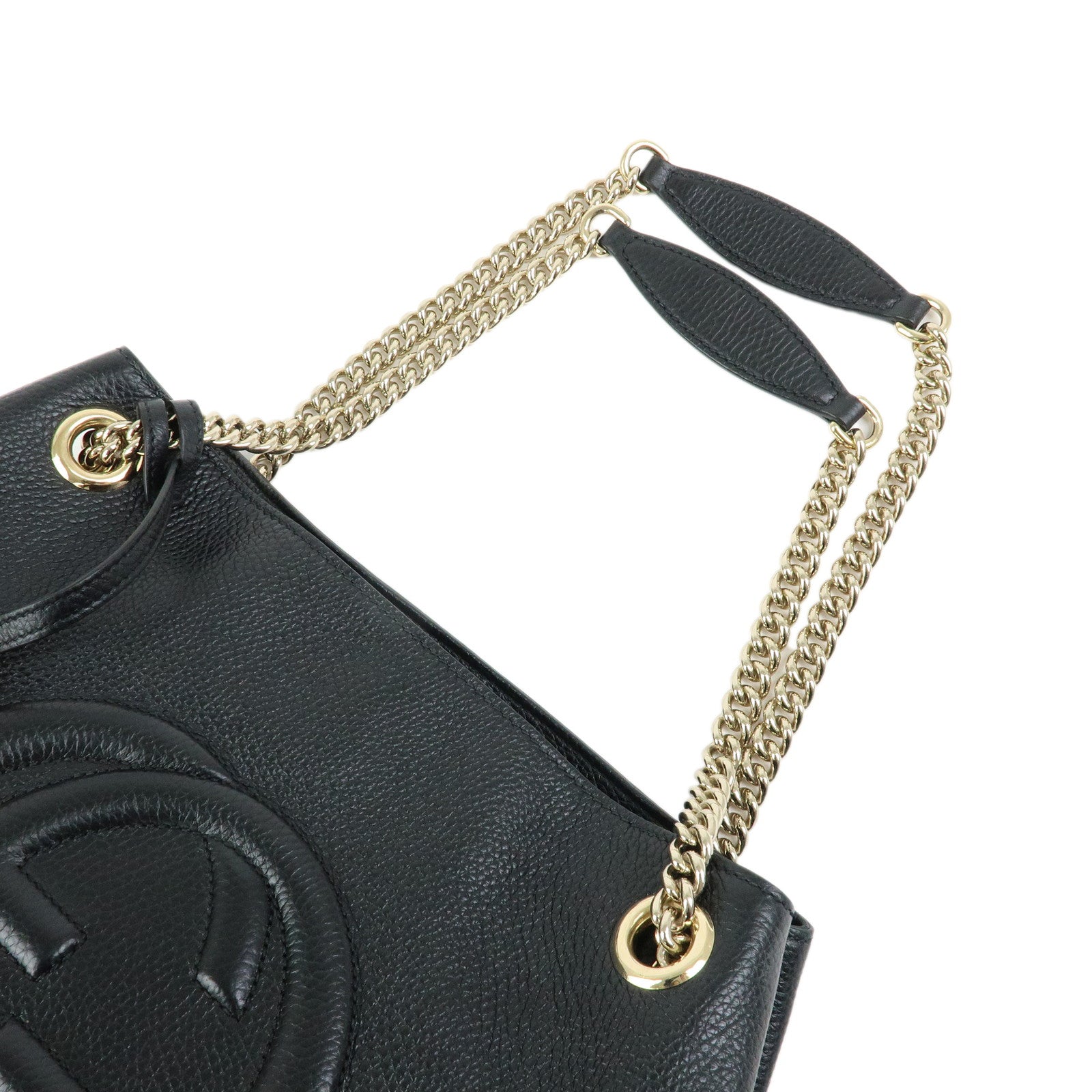 GUCCI SOHO Interlocking G Leather Chain Shoulder Bag Black 536196