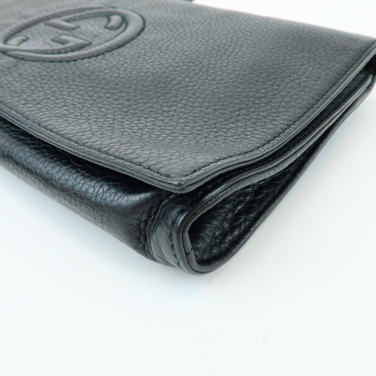 GUCCI SOHO Interlocking G Leather Clutch Bag Flat Pouch Black 336753