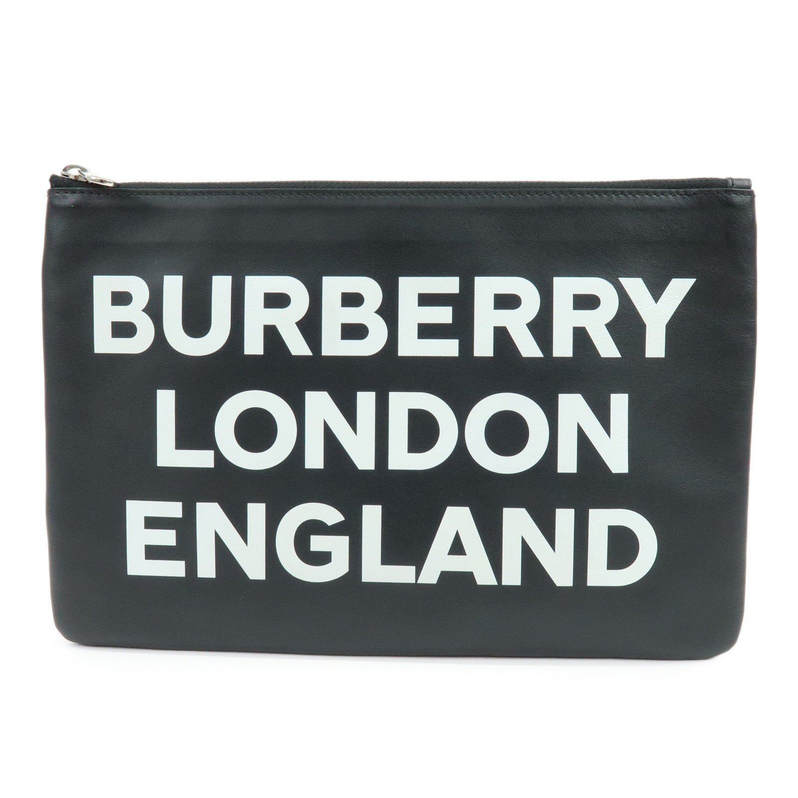 BURBERRY Leather Clutch Bag Flat Pouch Black