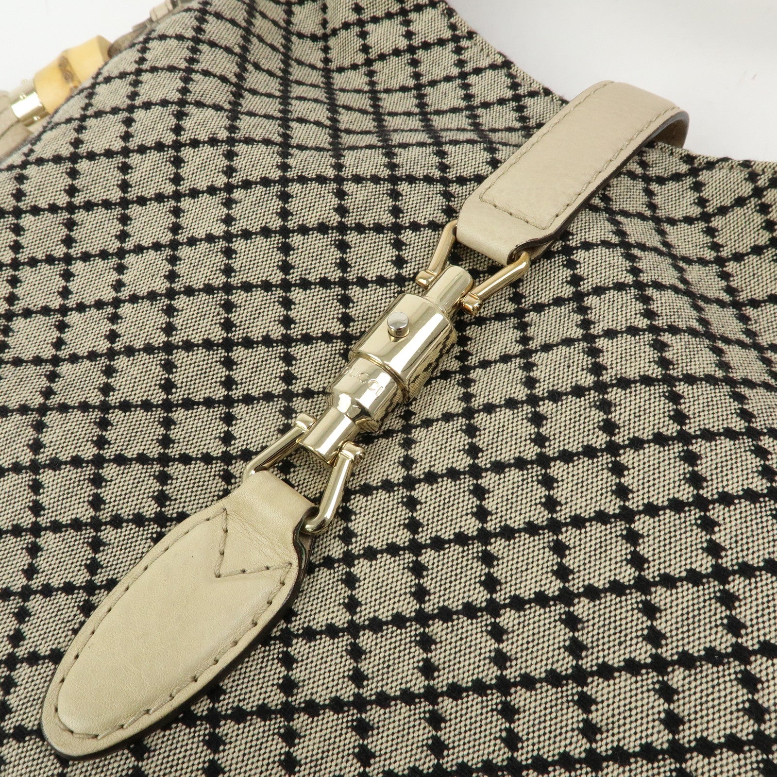 GUCCI New Jackie Bamboo Diamante Canvas Leather 2Way Bag 246907