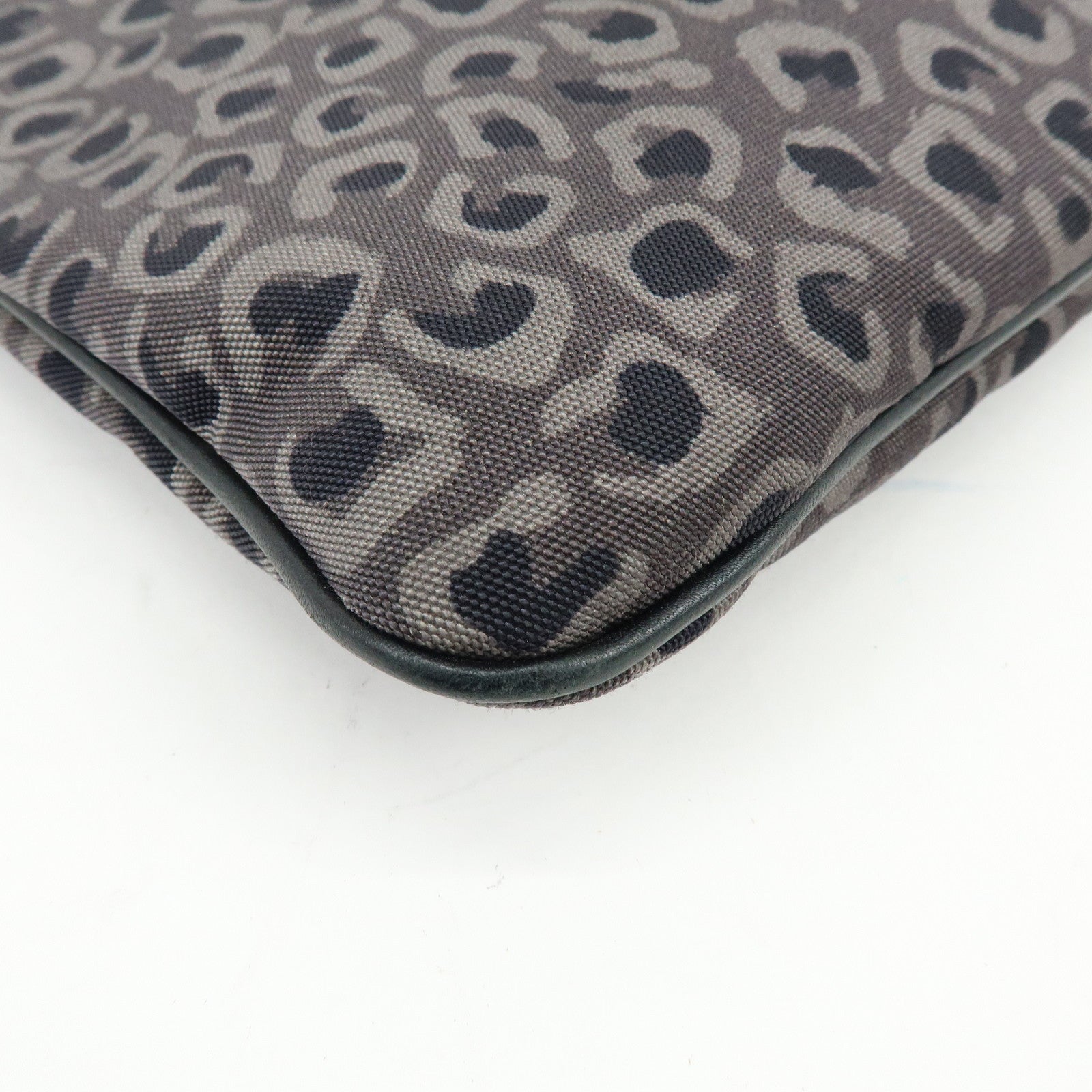 GUCCI Canvas Leather Clutch Bag Leopard Grey Black 353478