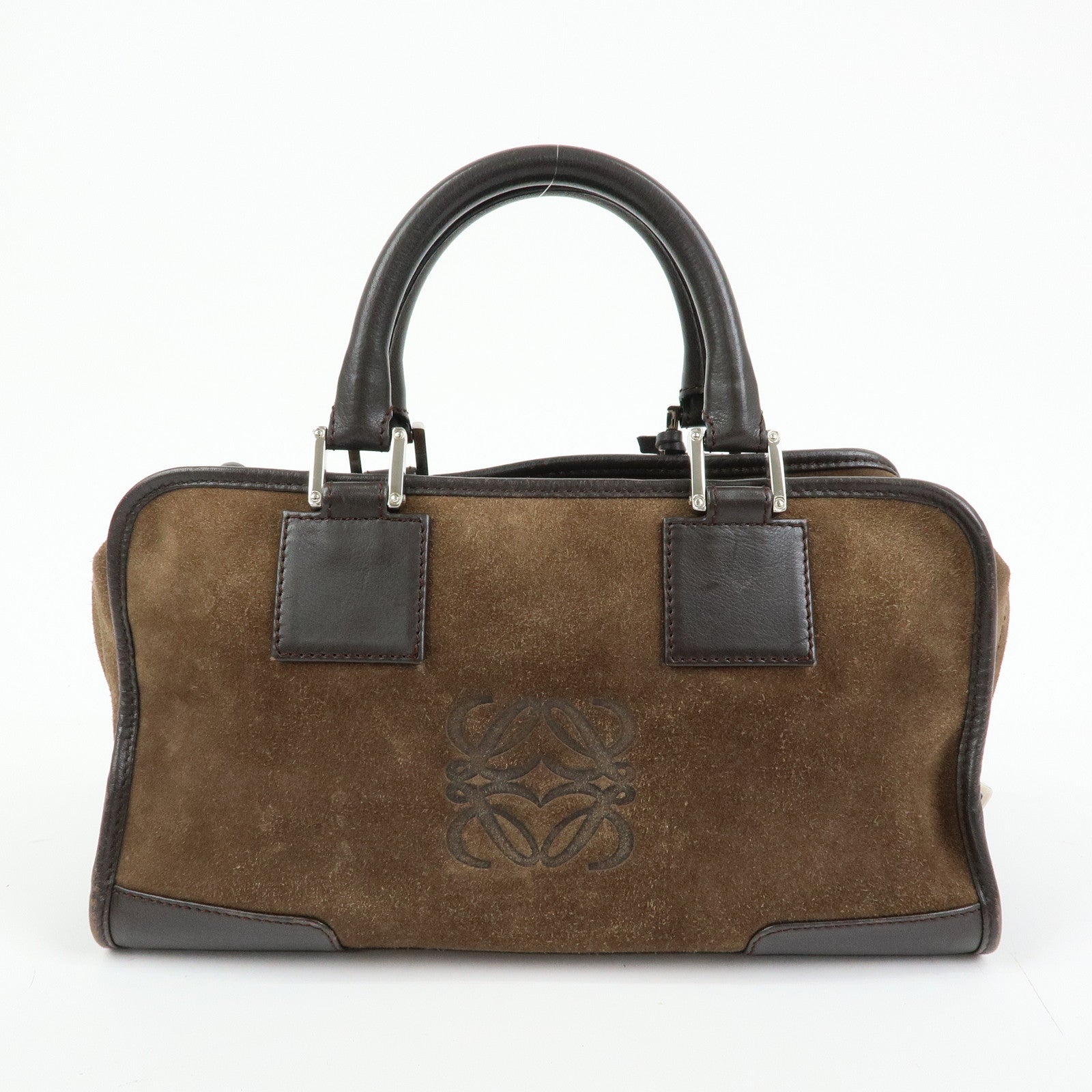 LOEWE Anagram Amazona 28 Suede Leather Hand Bag Boston Bag Brown