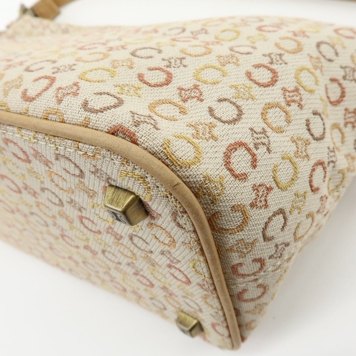 CELINE C Macadam Canvas Leather Shoulder Bag Hand Bag Beige