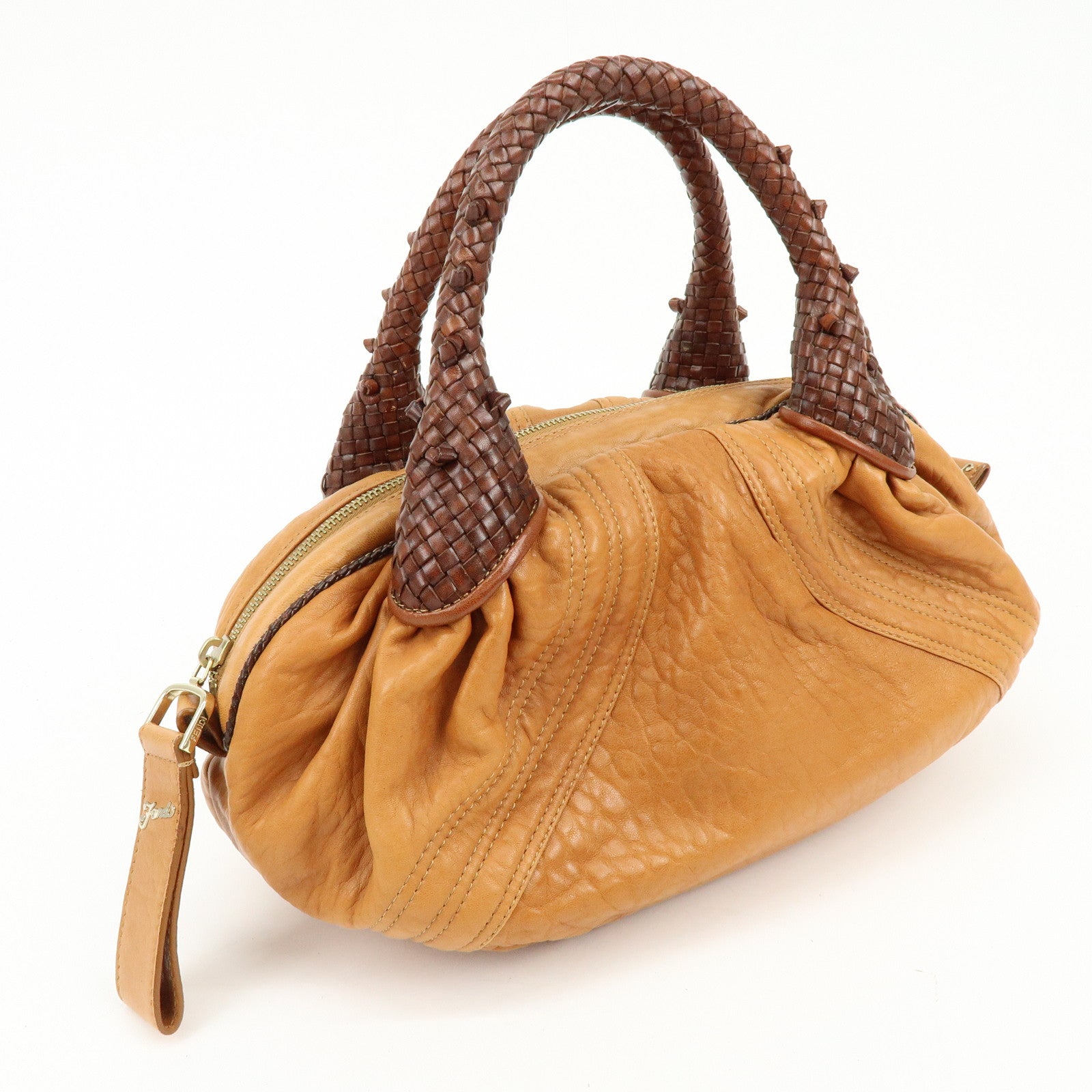 FENDI Zucca Mini Spy Bag Nappa Leather Hand Bag Camel Brown 8BL078