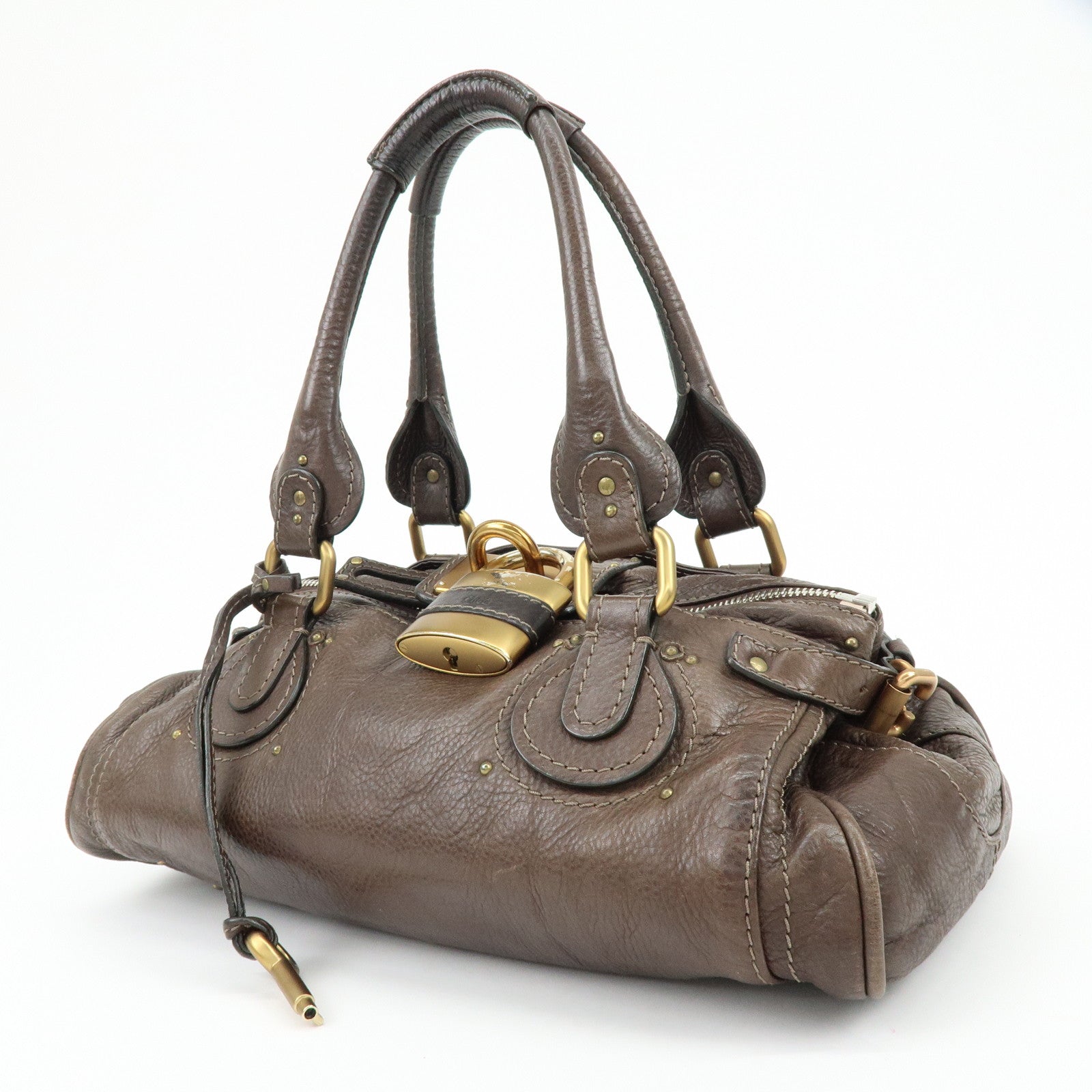 Chloe Paddington Leather Hand Bag Shoulder Bag Dark Brown