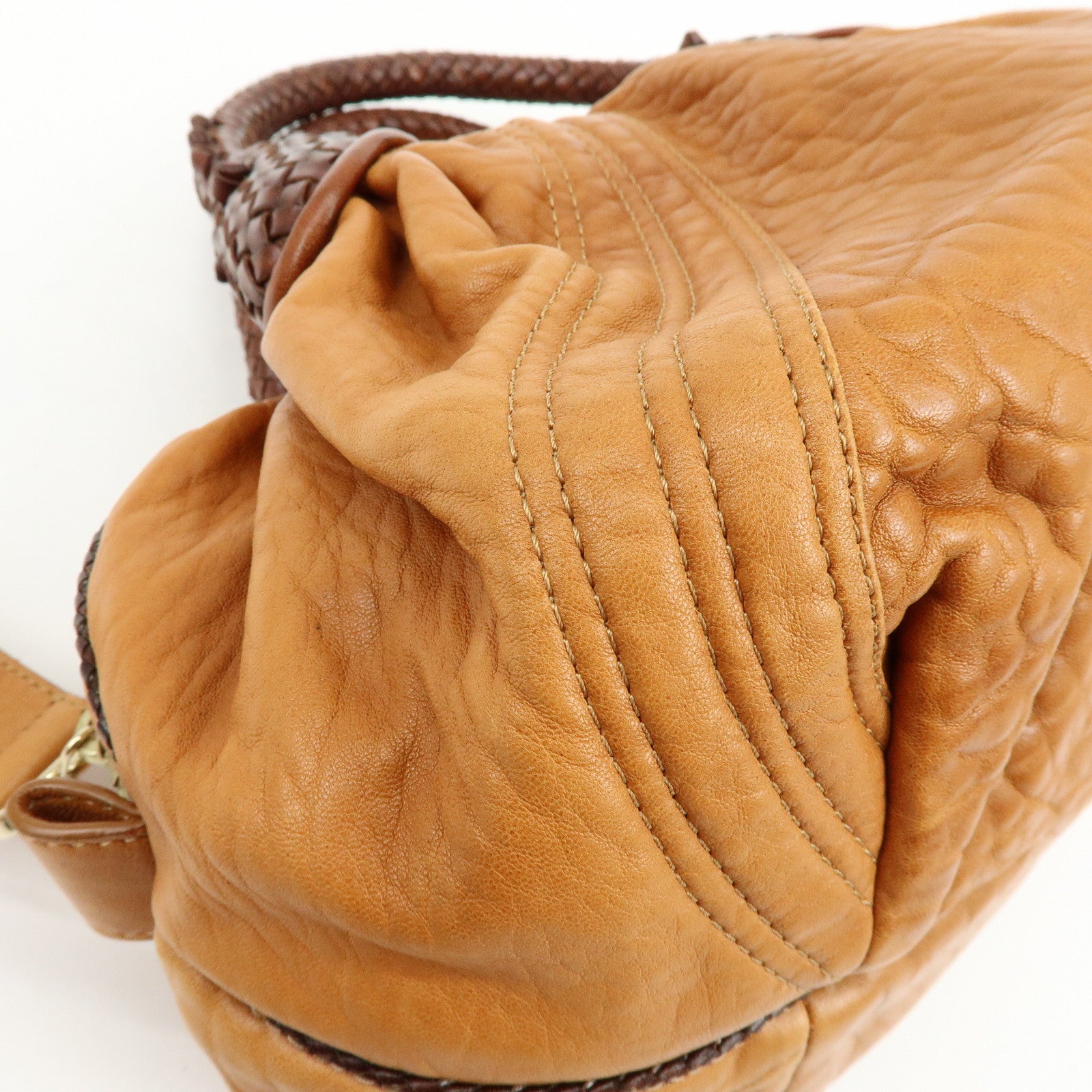 FENDI Zucca Mini Spy Bag Nappa Leather Hand Bag Camel Brown 8BL078