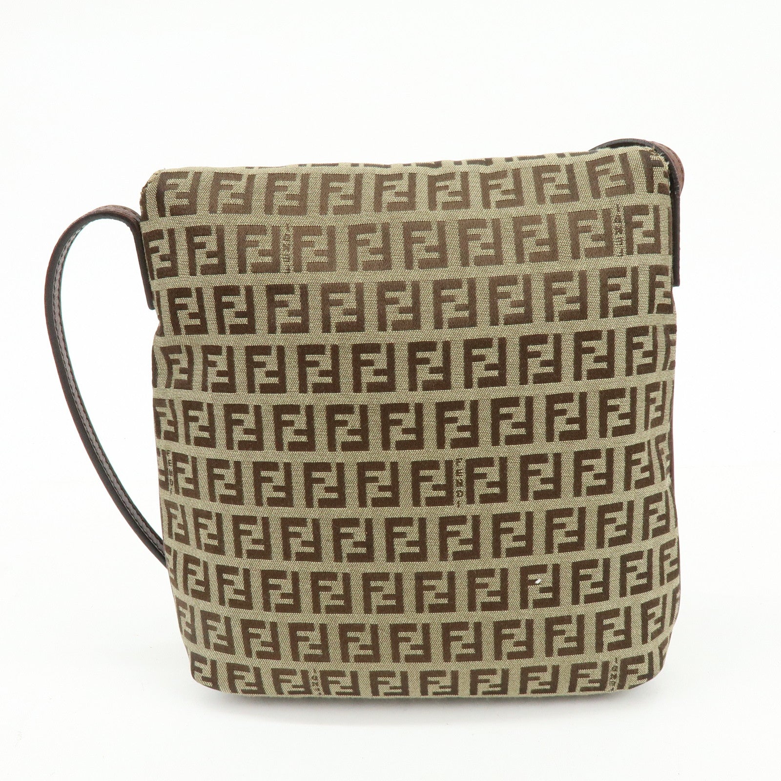 FENDI Zucchino Canvas Leather Shoulder Bag Beige Brown 8BT075