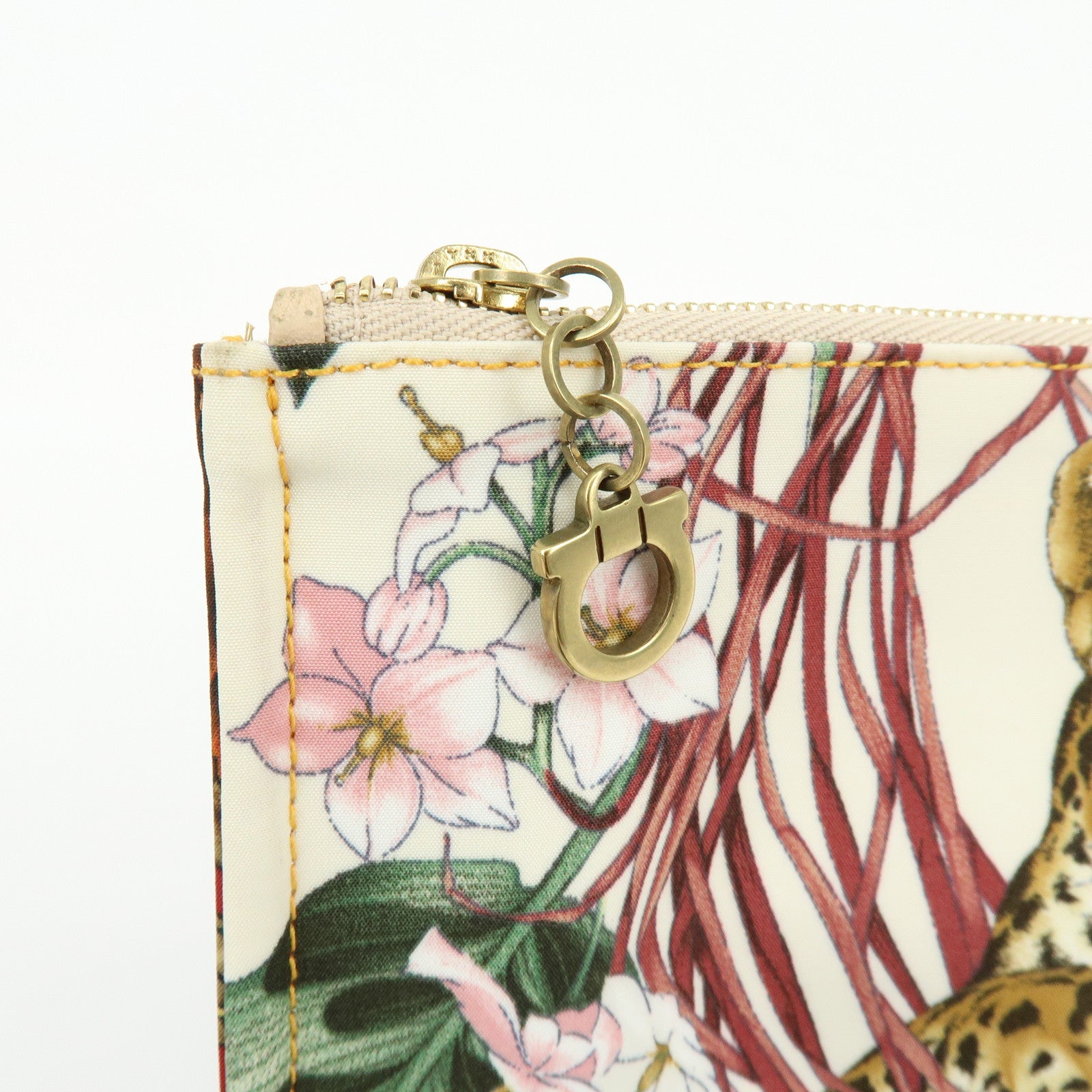 Ferragamo Gancini Nylon Leopard Flat Pouch Beige Pink