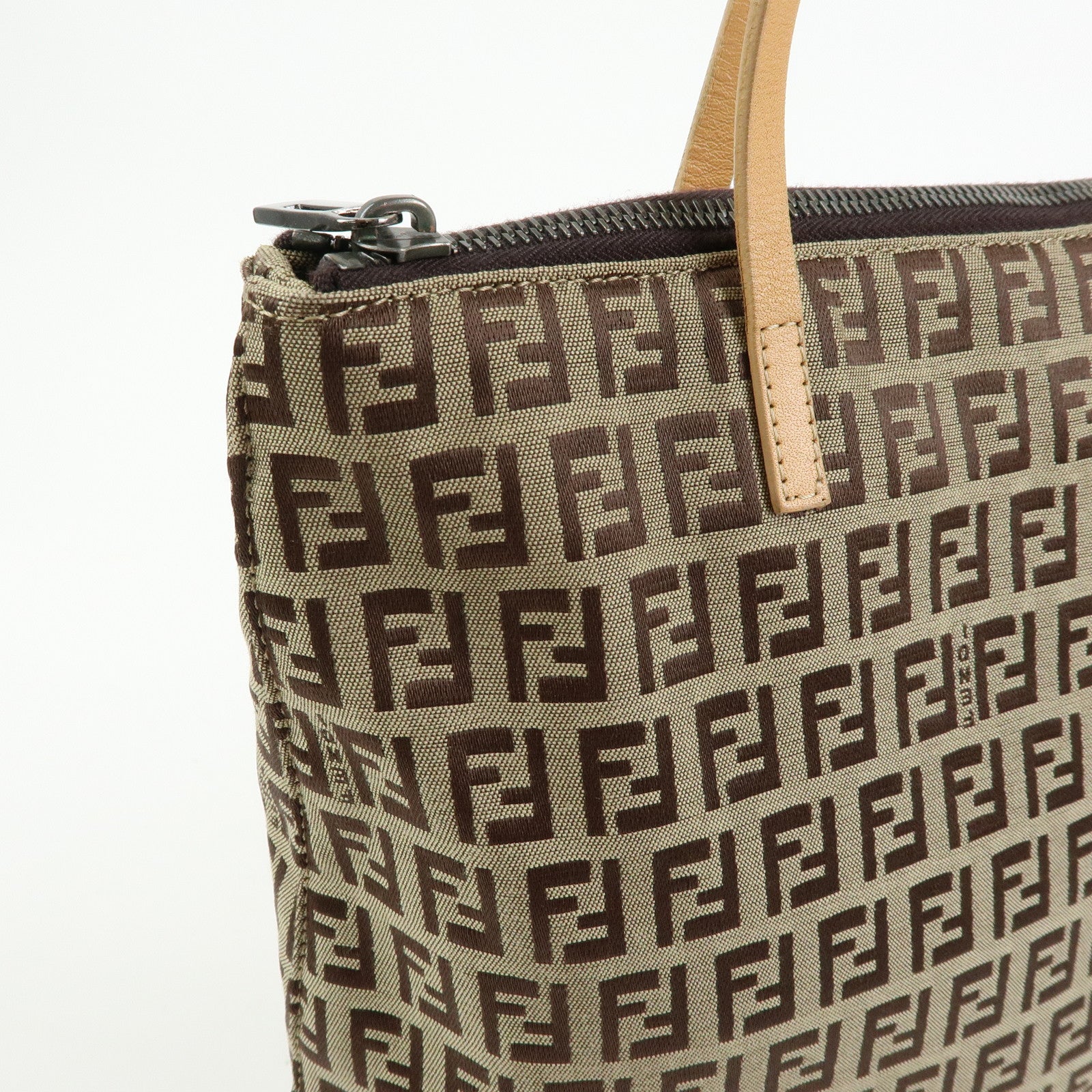 FENDI Zucchino Canvas Leather Tote Bag Shoulder Bag Beige 8BH024