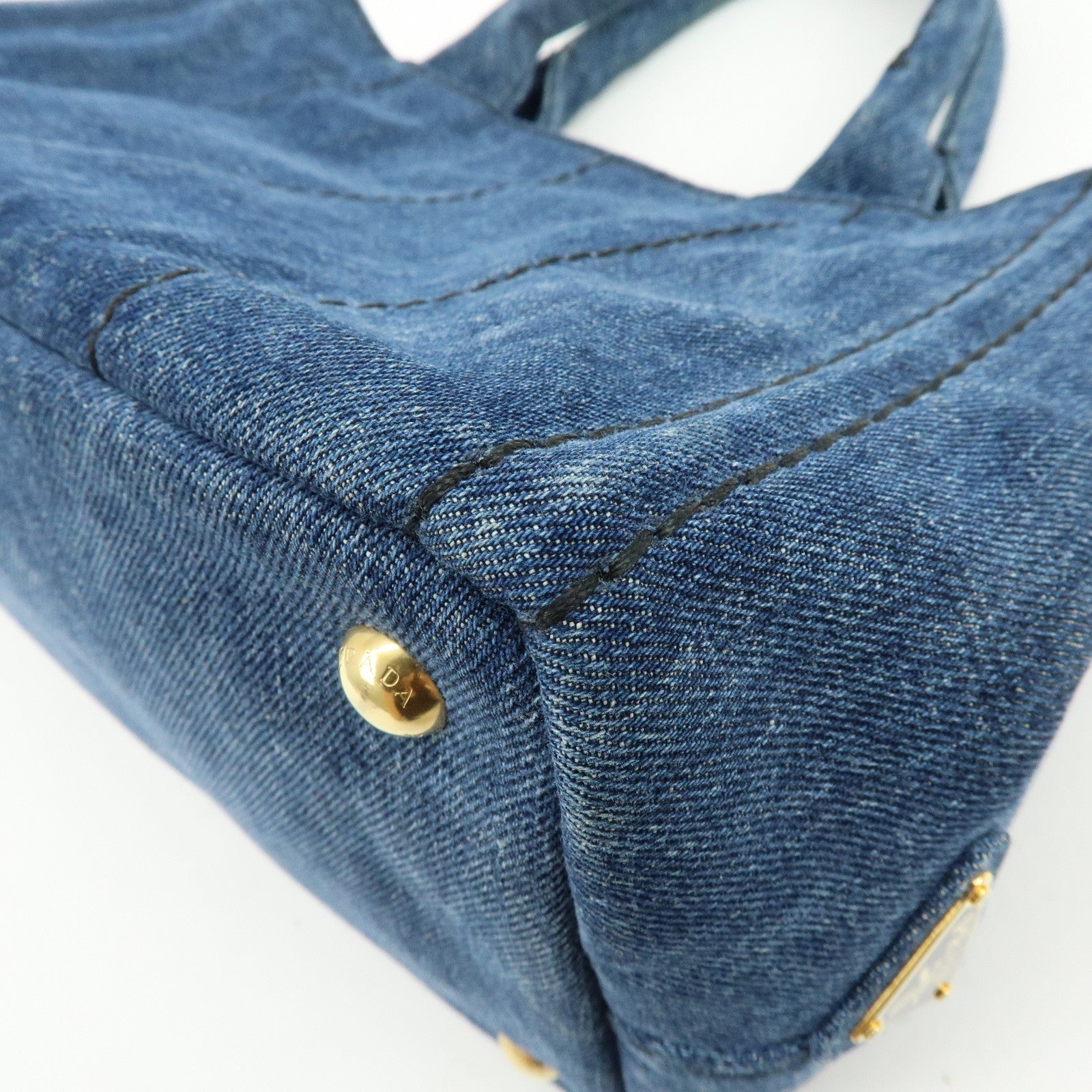 PRADA Canapa Mini Triangle Logo Denim 2Way Bag Hand Bag Blue 1BG439