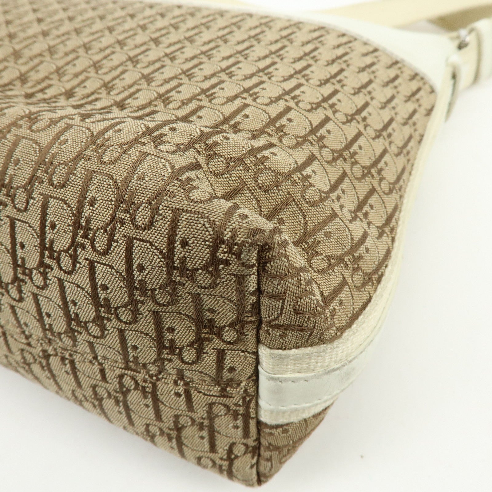 Christian Dior Street Chic Trotter Canvas Leather Shoulder Bag Beige