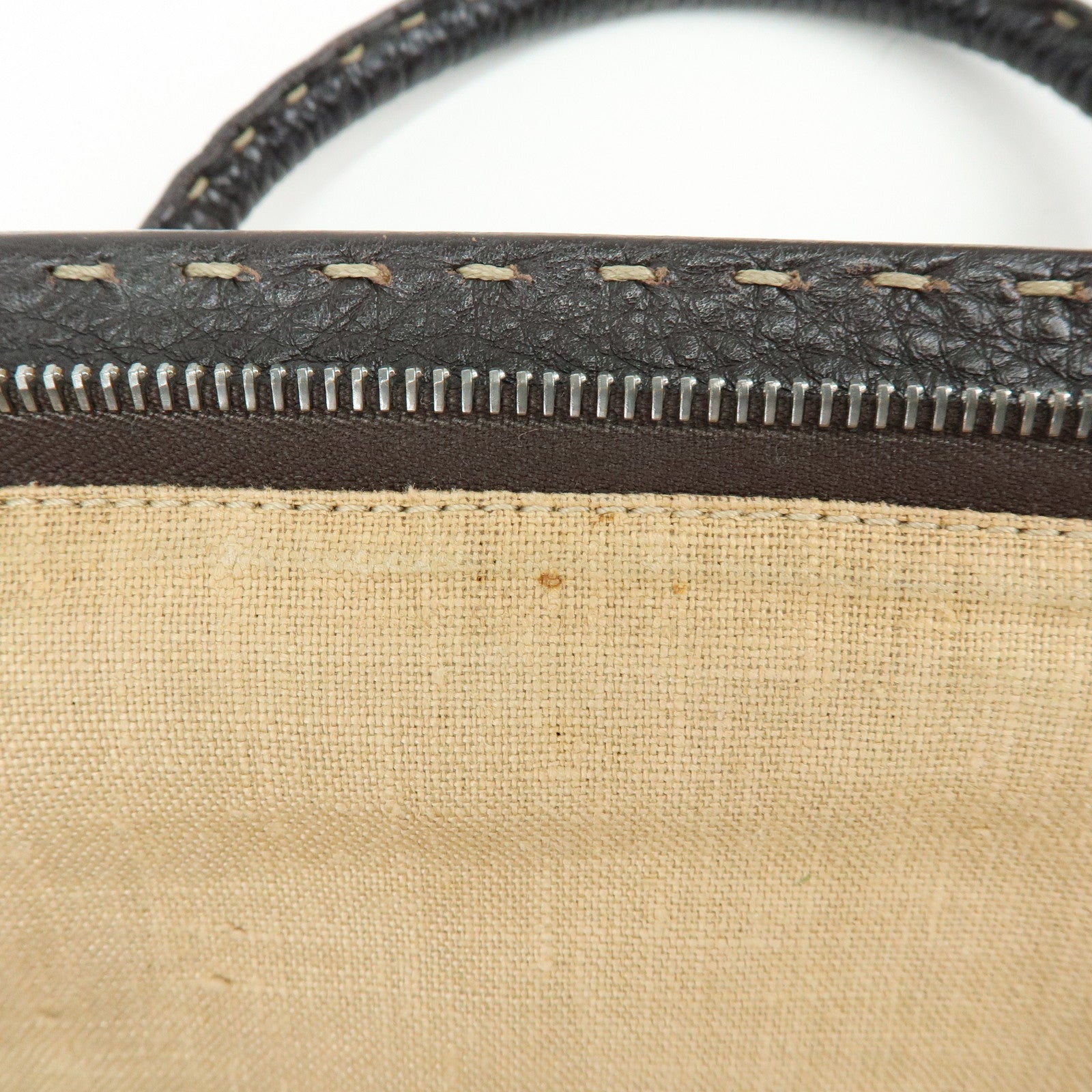 FENDI Selleria Stitches Leather Boston Bag Hand Bag Dark Brown 8BN127