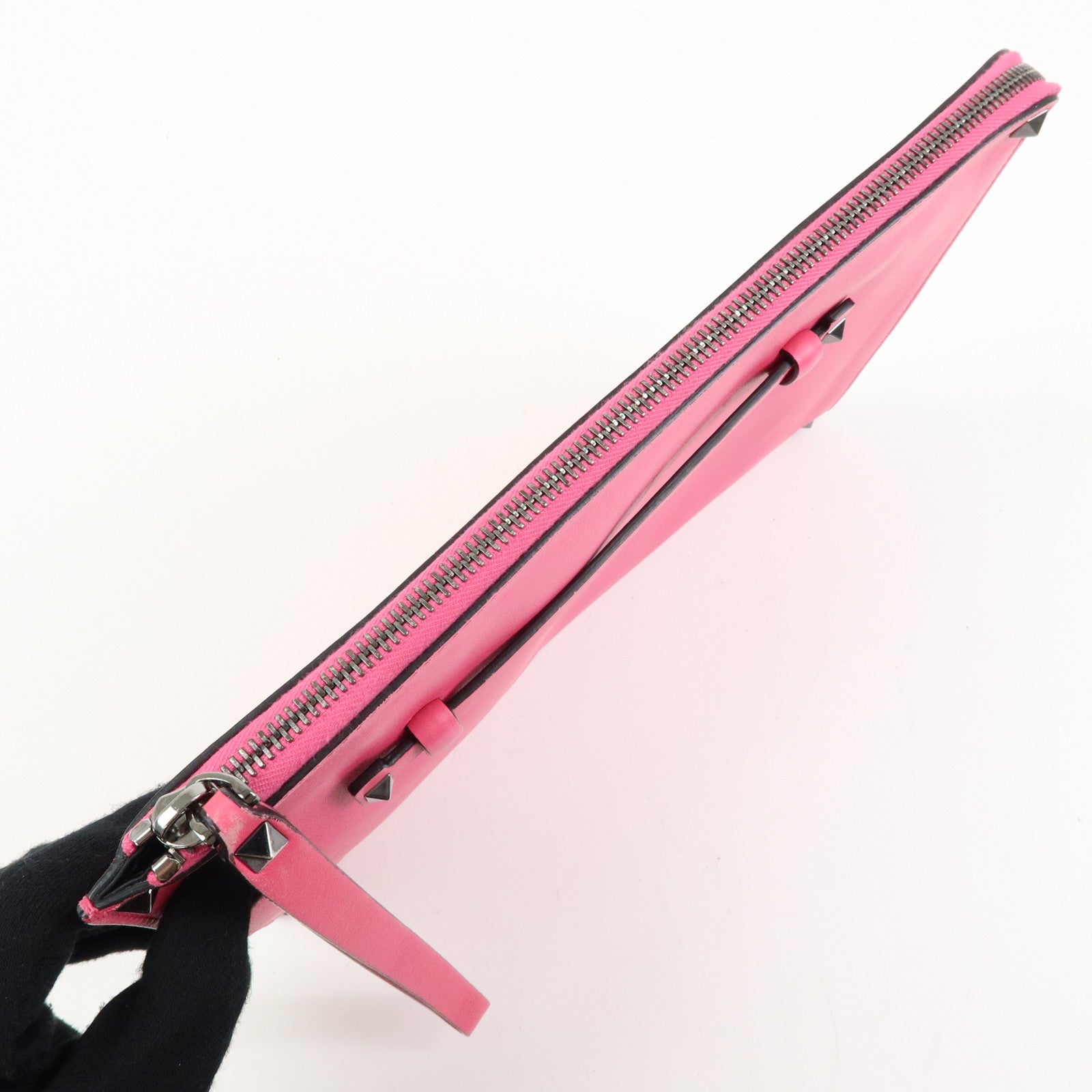 VALENTINO ROCKSTUD Leather Clutch Bag Pouch Pink
