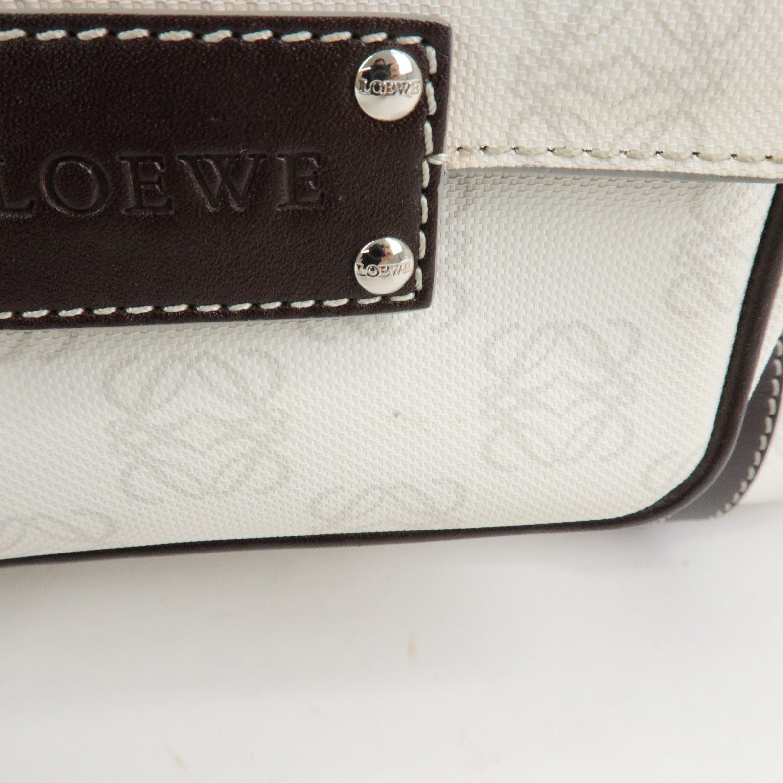LOEWE Anagram PVC Leather Hand Bag Boston Bag White Dark Brown