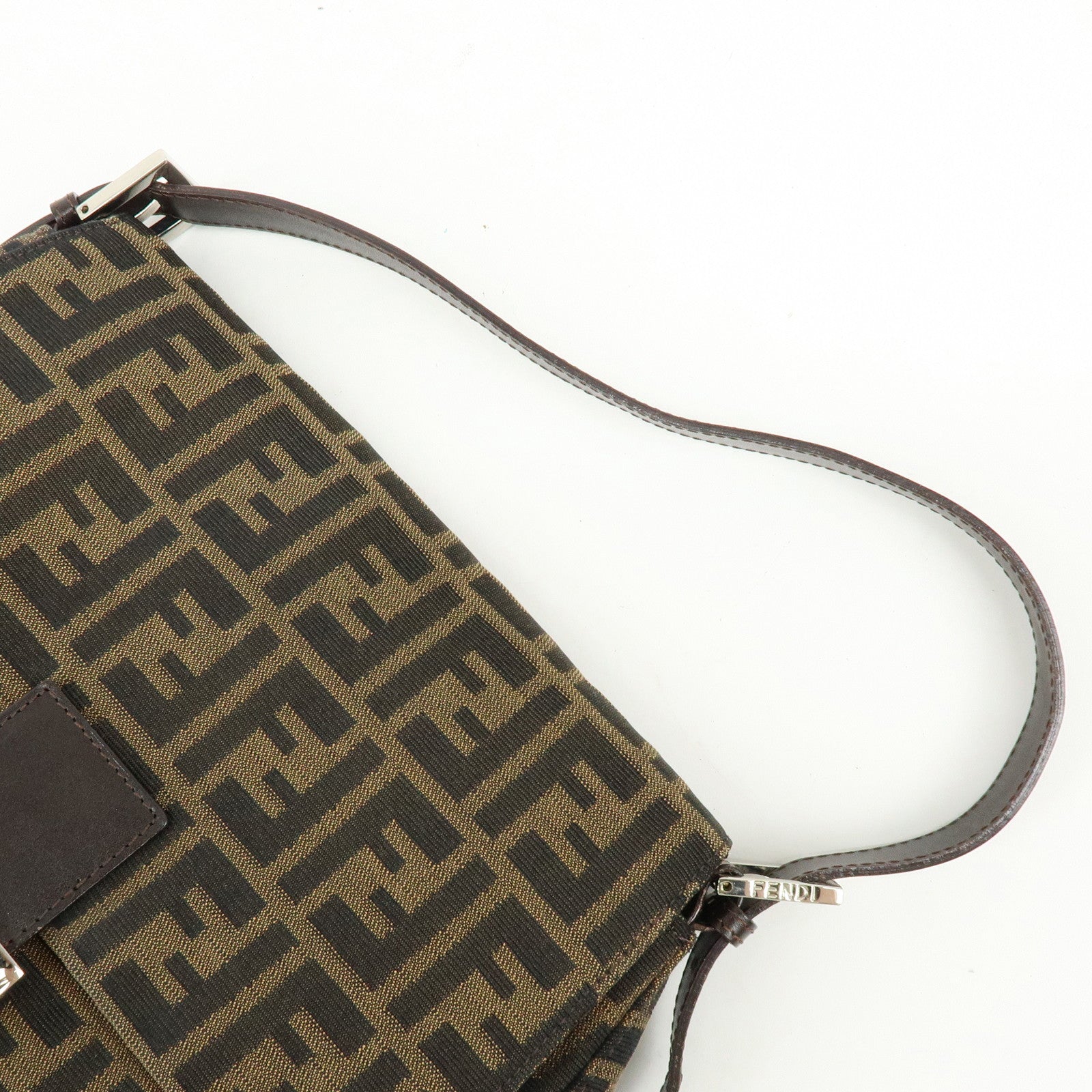 FENDI Mamma Baguette Zucca Canvas Leather Shoulder Bag Hand Bag 26325