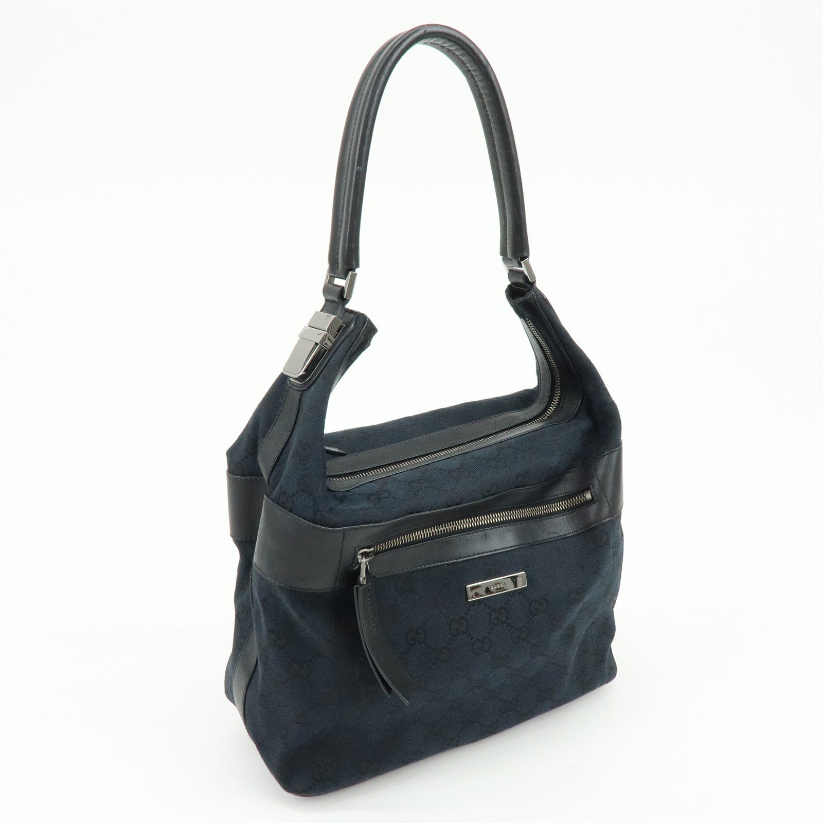 GUCCI GG Monogram Canvas Leather Shoulder Bag Black 001・4298