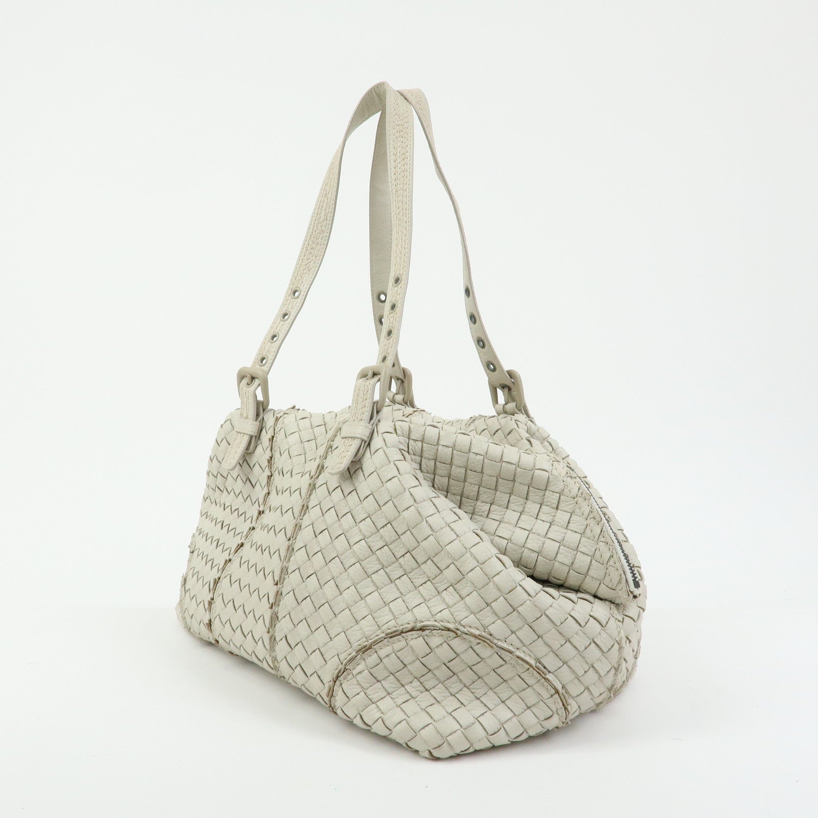 BOTTEGA VENETA Intrecciato Leather Shoulder Bag Hand Bag Ivory