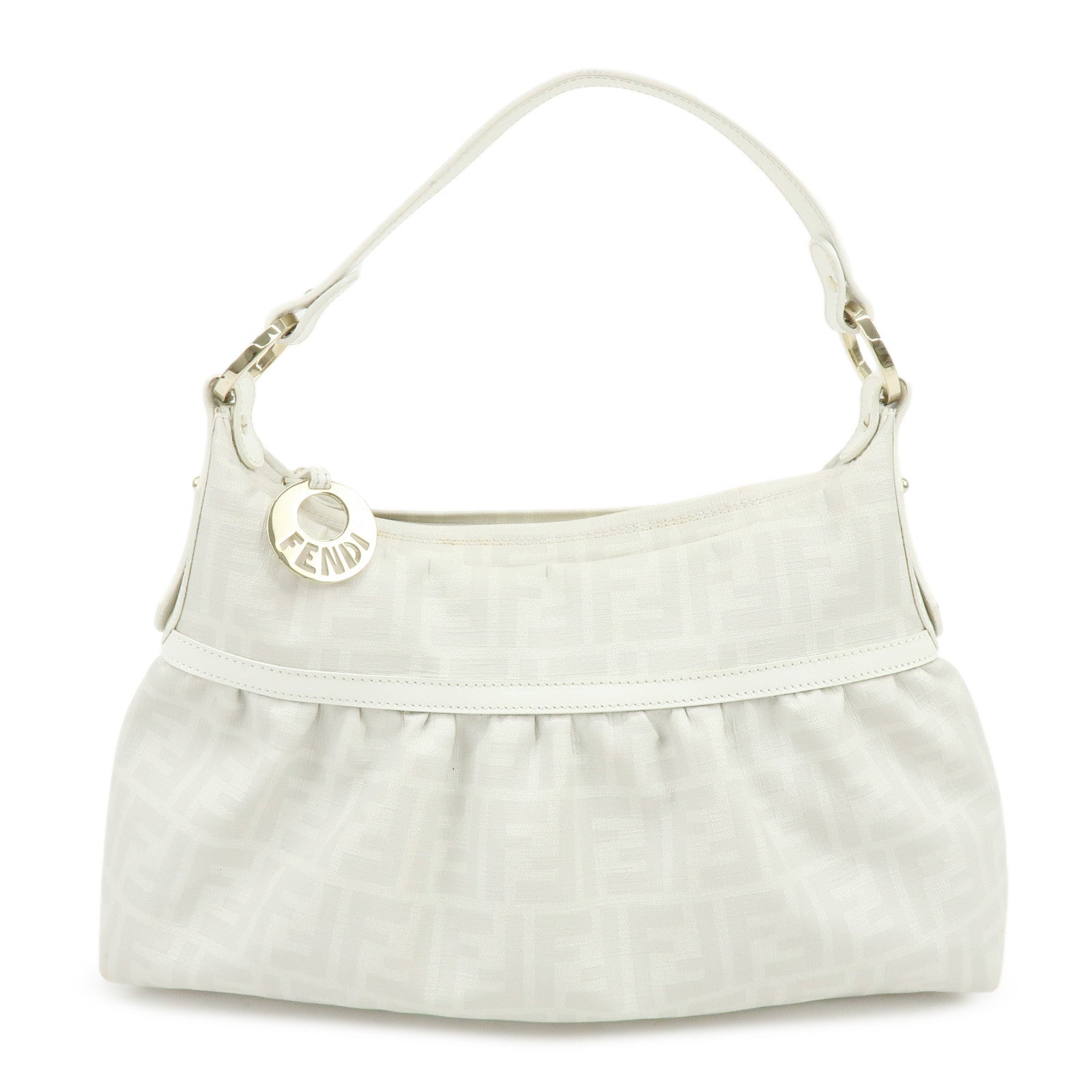 FENDI Zucca PVC Leather Shoulder Bag Hand Bag White 8BR448