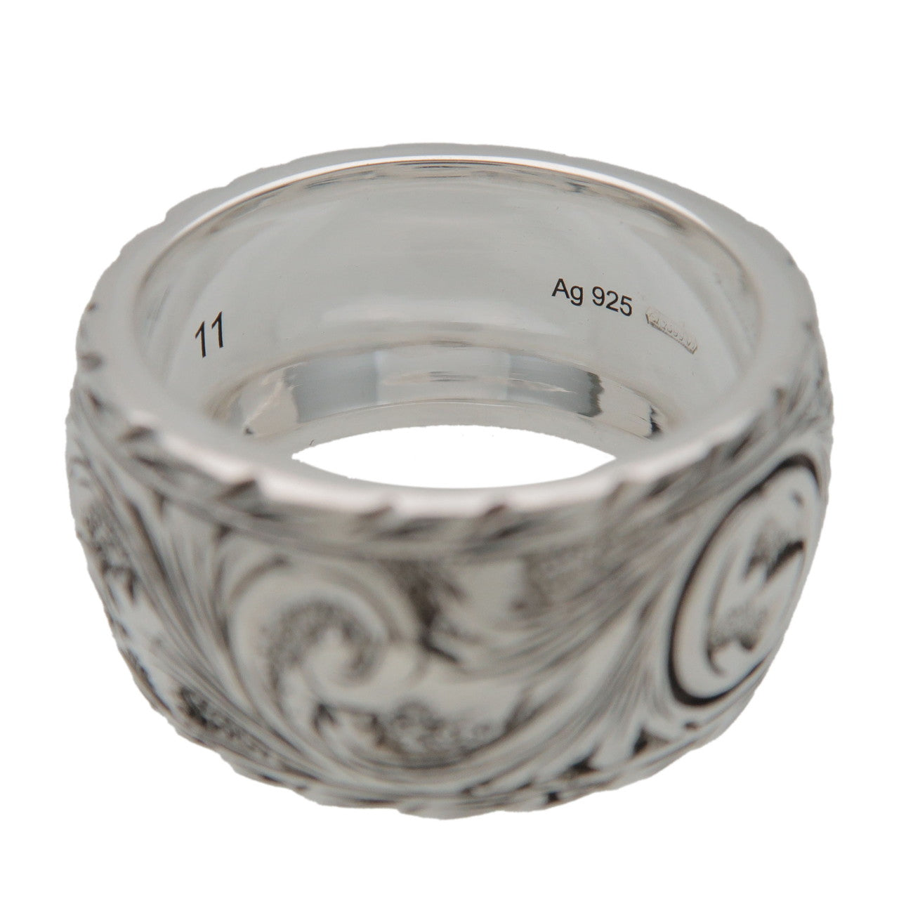 GUCCI Interlocking G Tiger Head Arabesque Ring SV925 Silver #11 US5.5