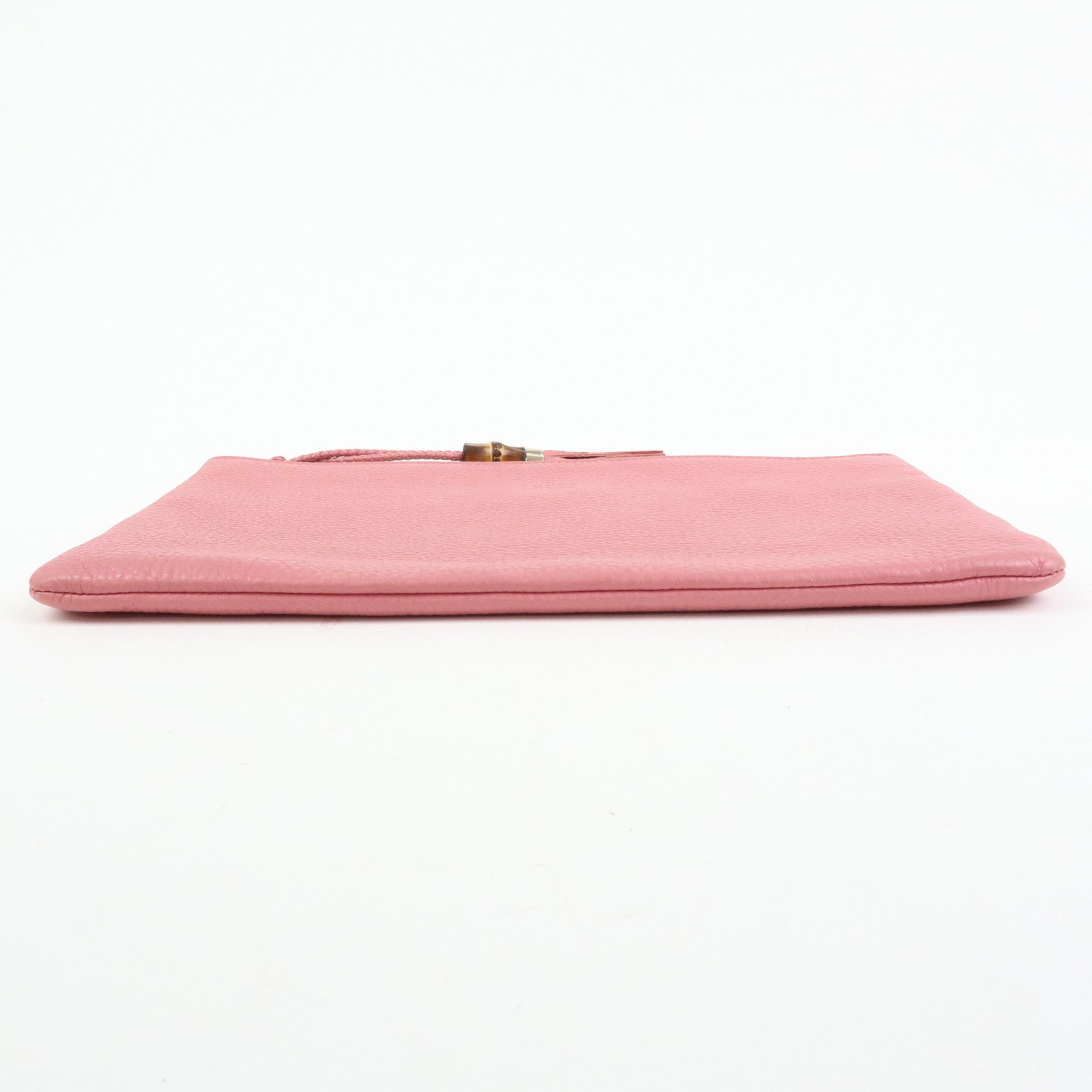 GUCCI Bamboo Leather Clutch Bag Pouch Tassel Charm Pink 376858
