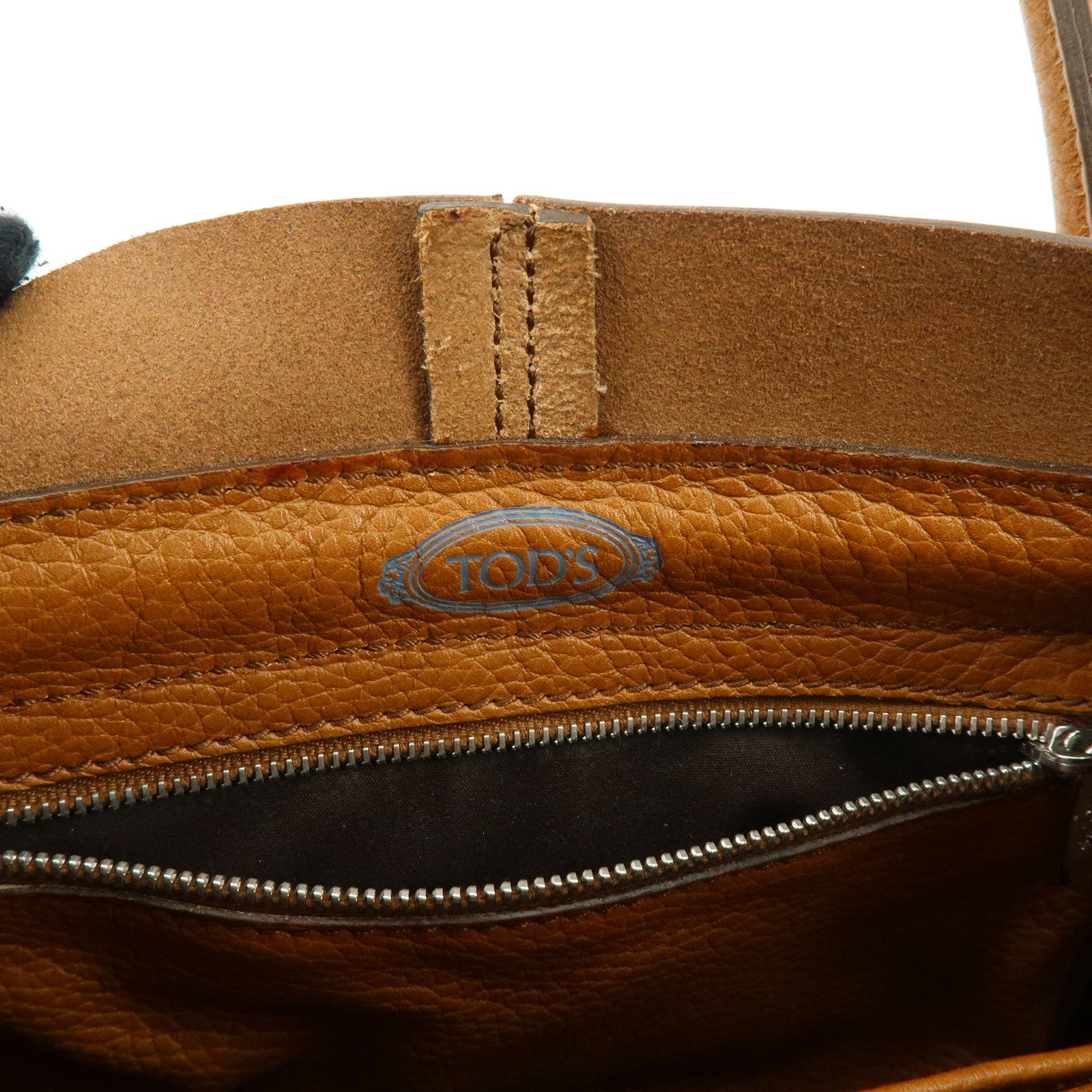 TOD'S Logo Leather Shoulder Bag Hand Bag Tote Bag Camel Brown
