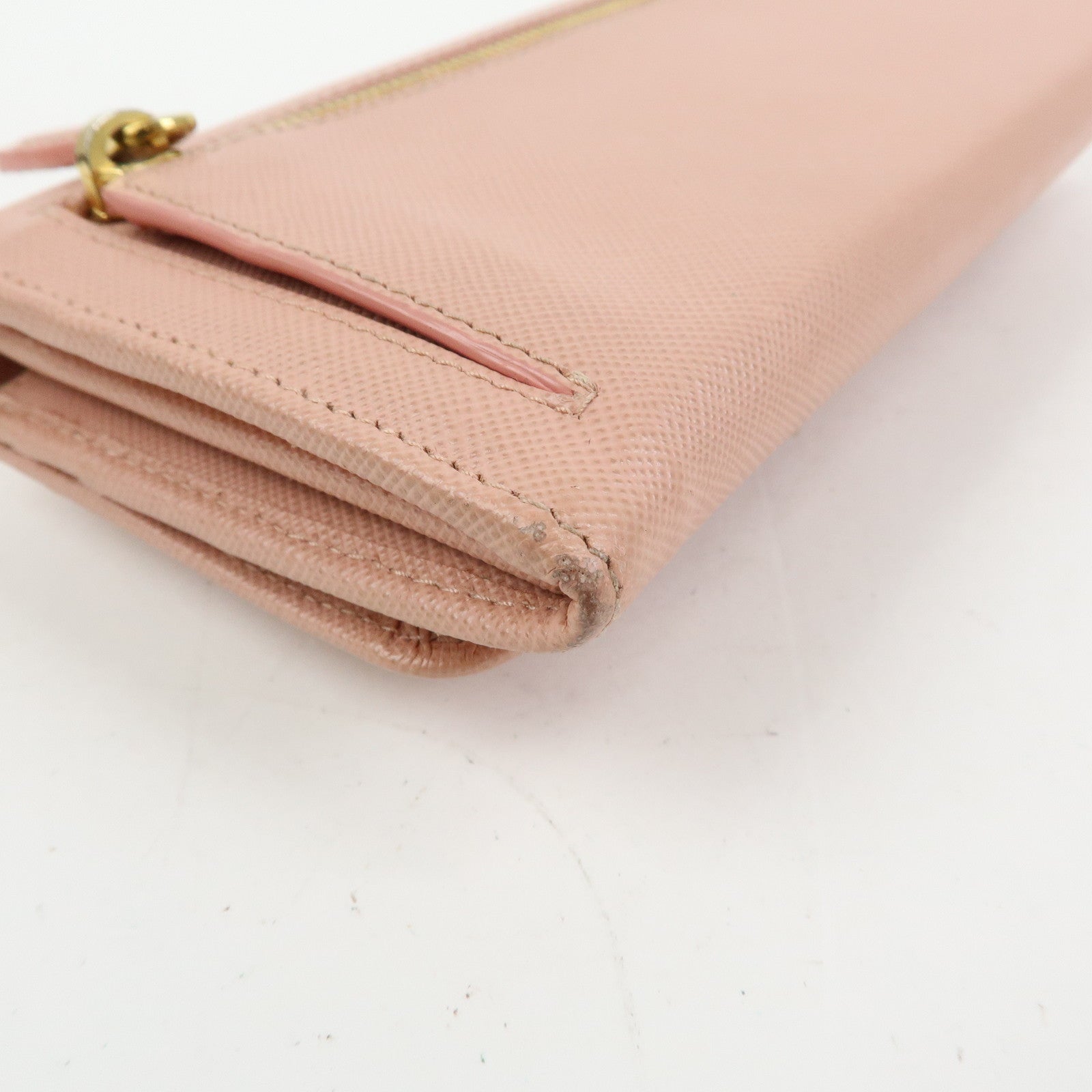 PRADA Logo Ribbon Saffiano Leather Long Wallet Pink 1M1132