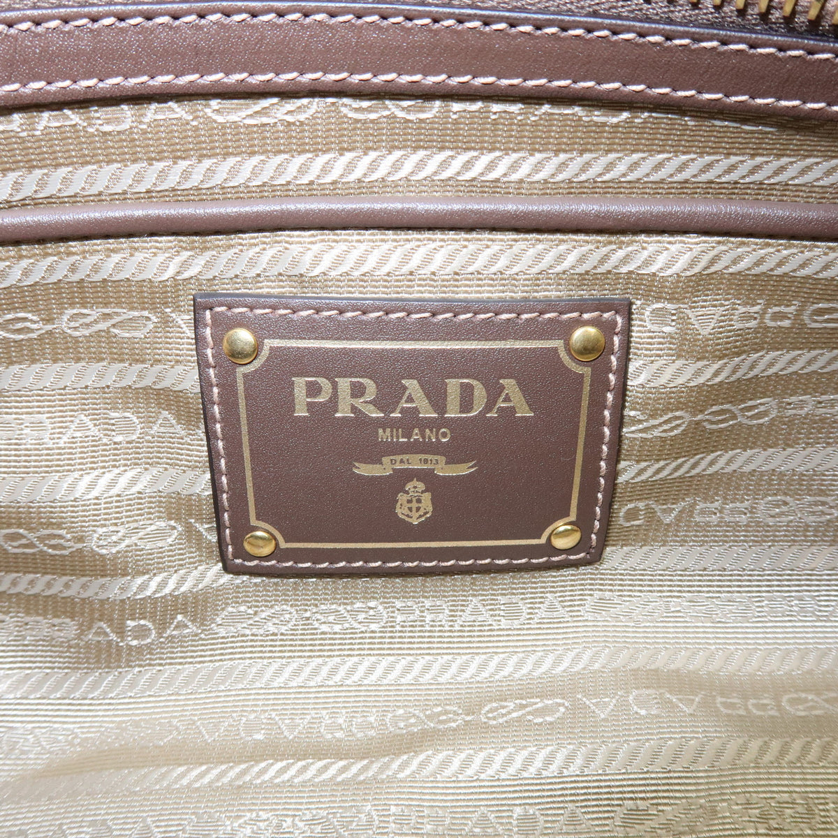 PRADA Triangle Logo Jaquard Canvas Leather 2Way Tote Bag Brown BN1841