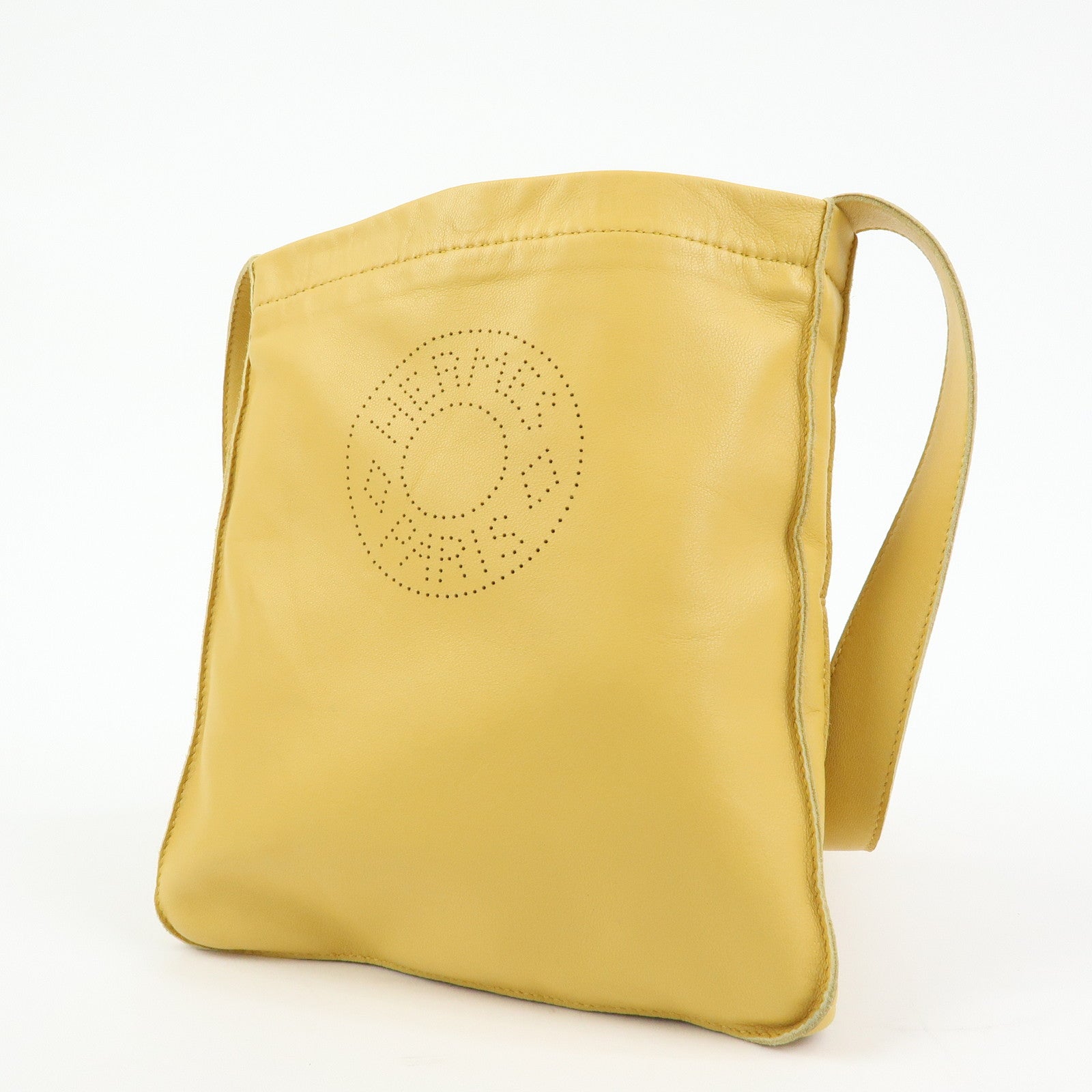 HERMES Clou de Selle Lamb Skin Shoulder Bag  □Q Stamped Yellow