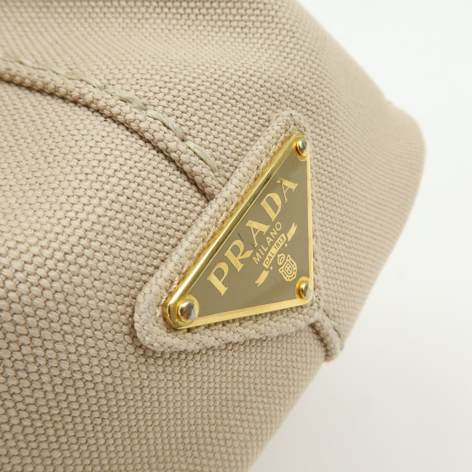 PRADA Triangle Logo Canapa Mini Canvas 2Way Bag Hand Bag Beige 1BG439