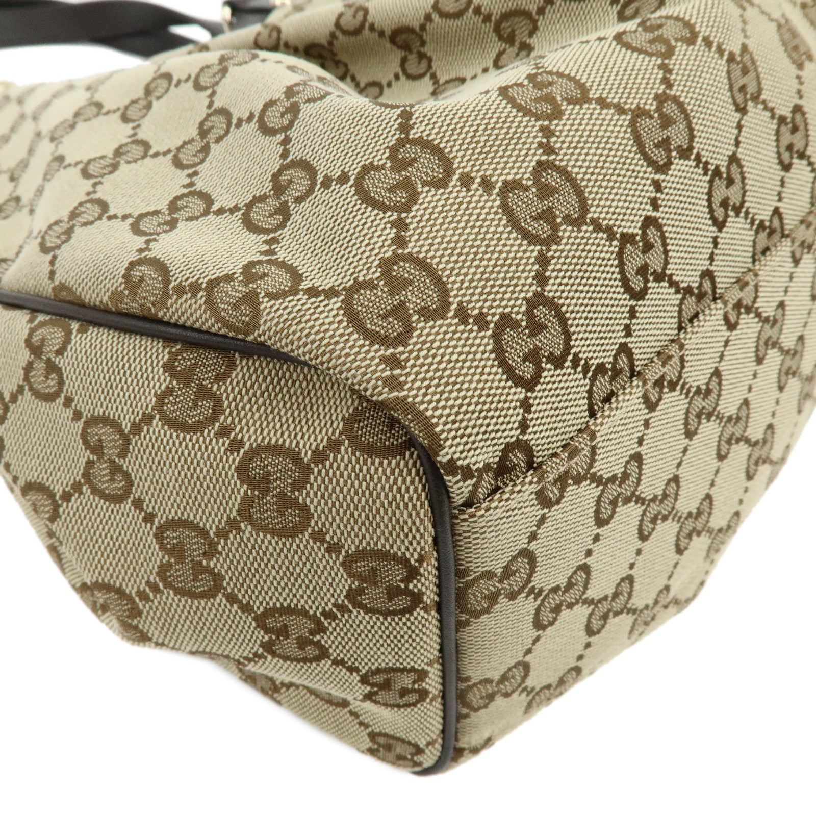 GUCCI GG Canvas Leather Shoulder Bag Brown Beige 388919