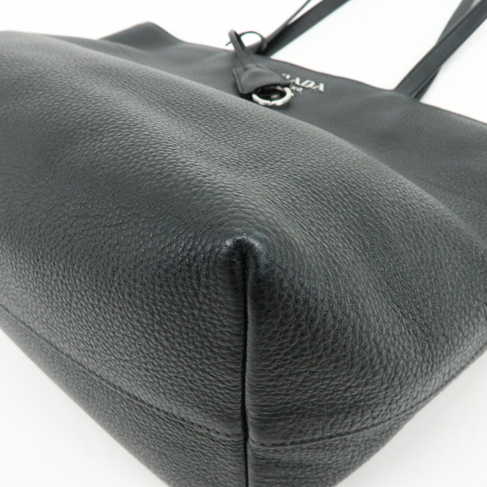 PRADA Logo Calf Leather Tote Bag Shoulder Bag Black