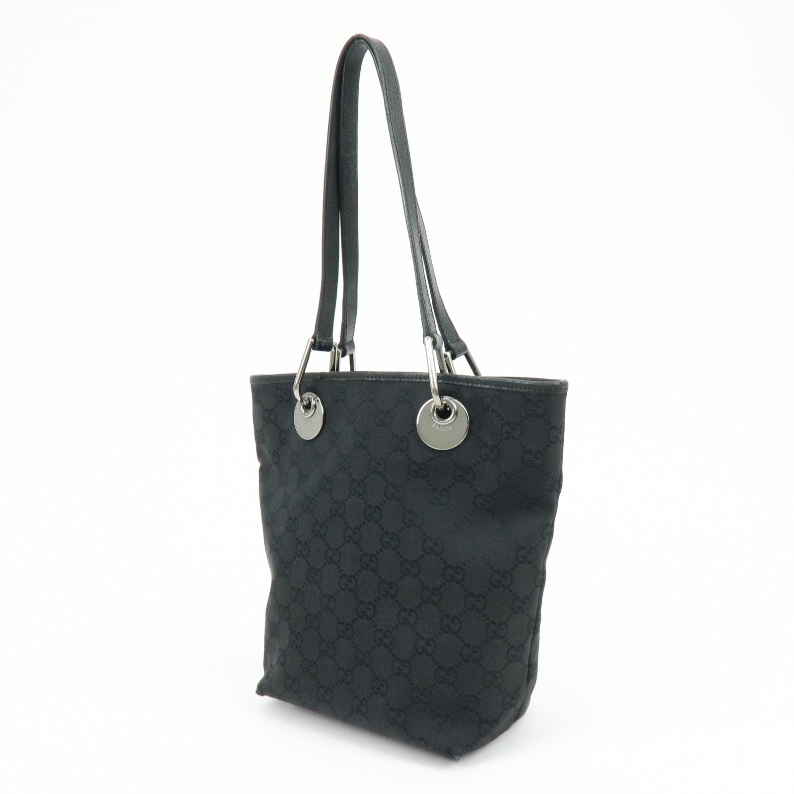 GUCCI GG Canvas Leather Tote Bag Hand Bag Black 120840